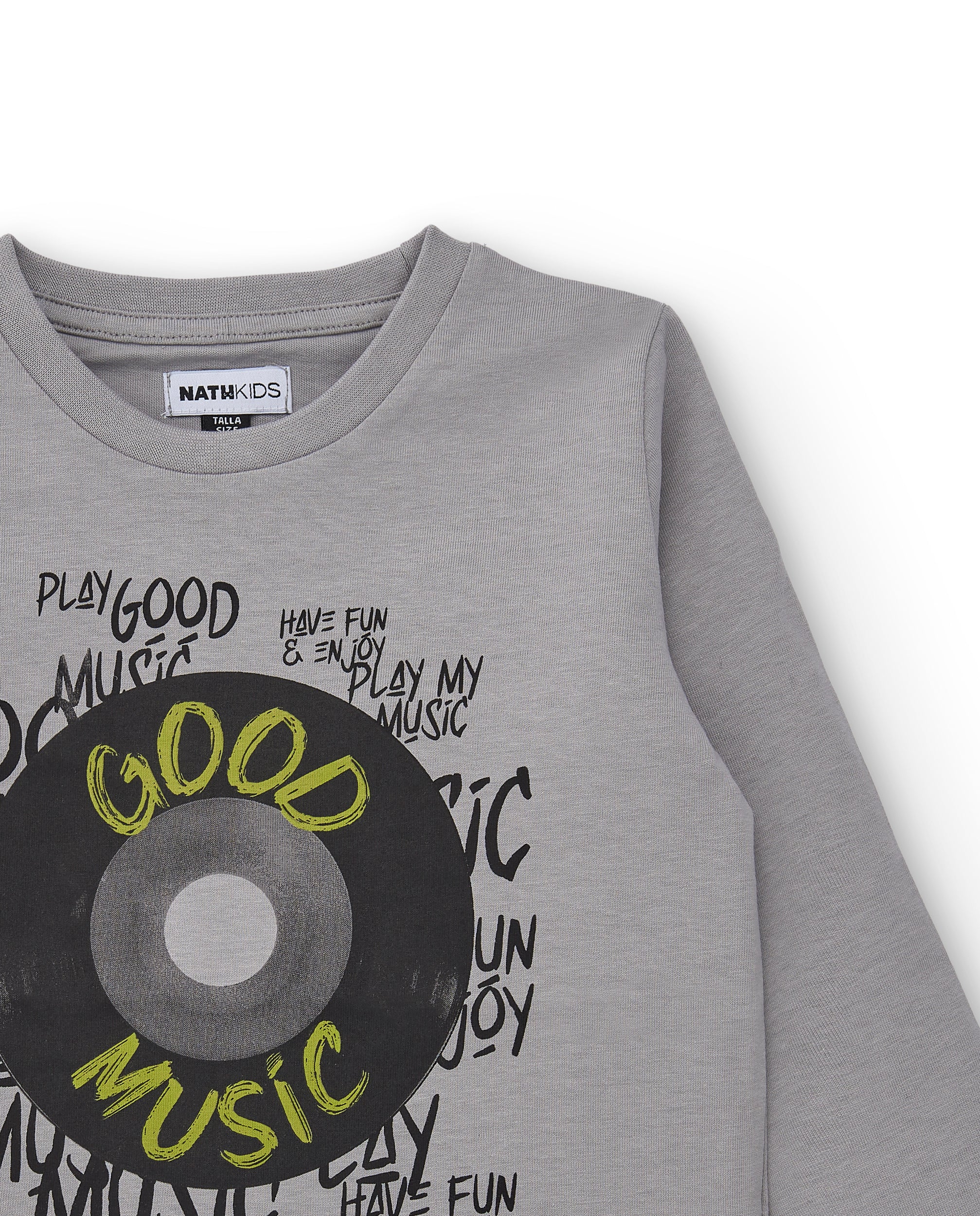 Camiseta gris con estampado de vinilo "Good Music" para niño de