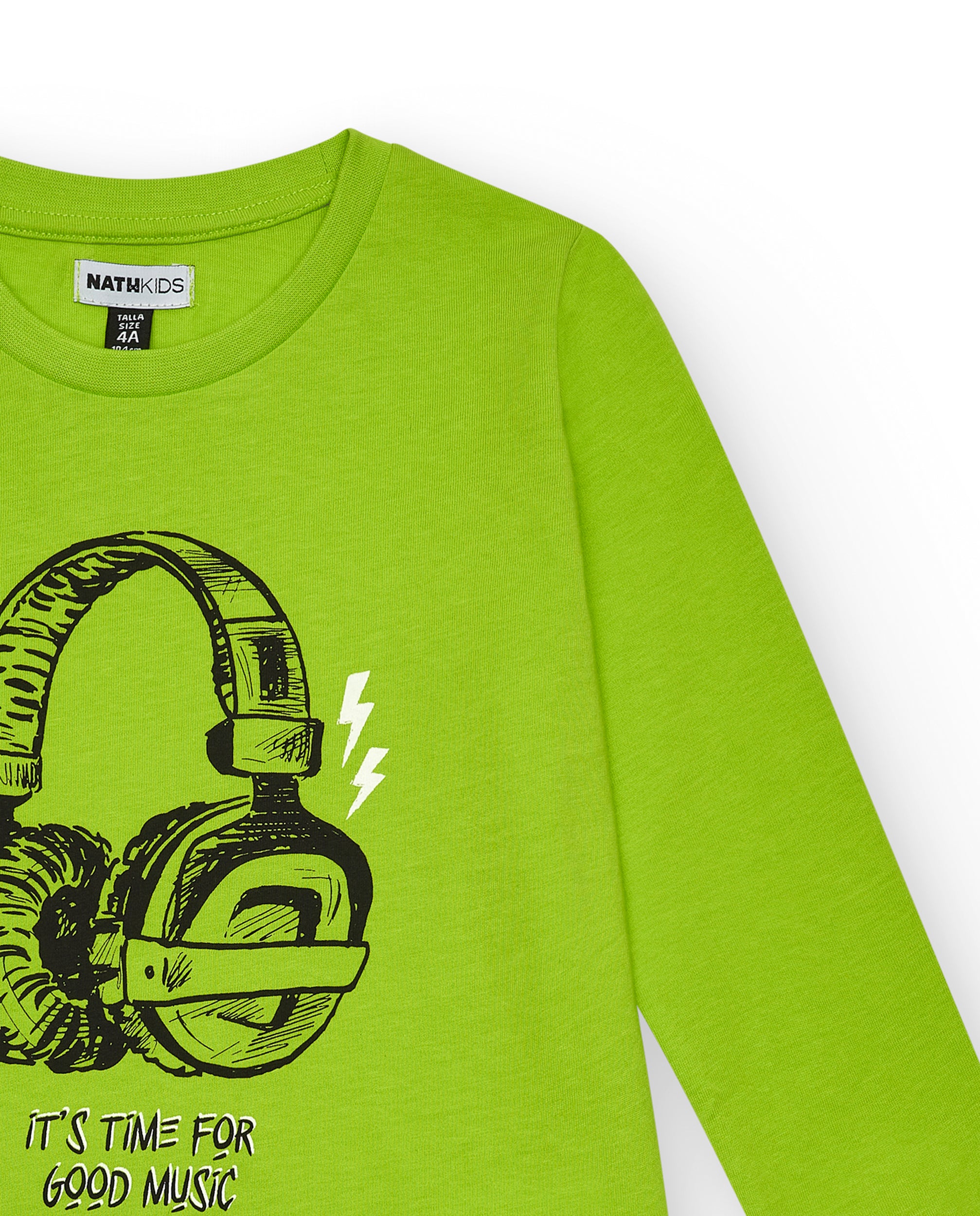 Camiseta verde con estampado de auriculares "It's Time for Good