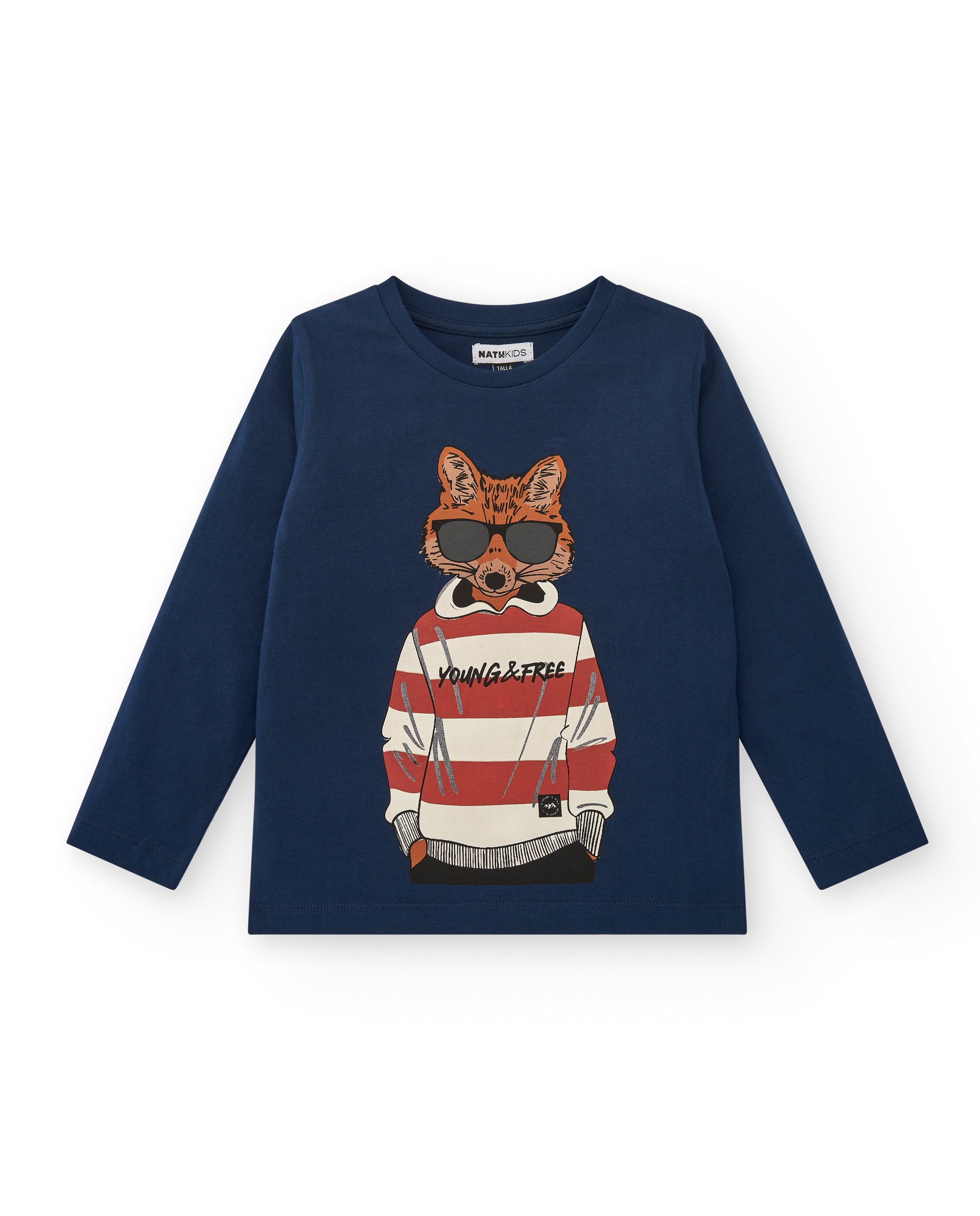 Camiseta azul con estampado de zorro para niño de la colección