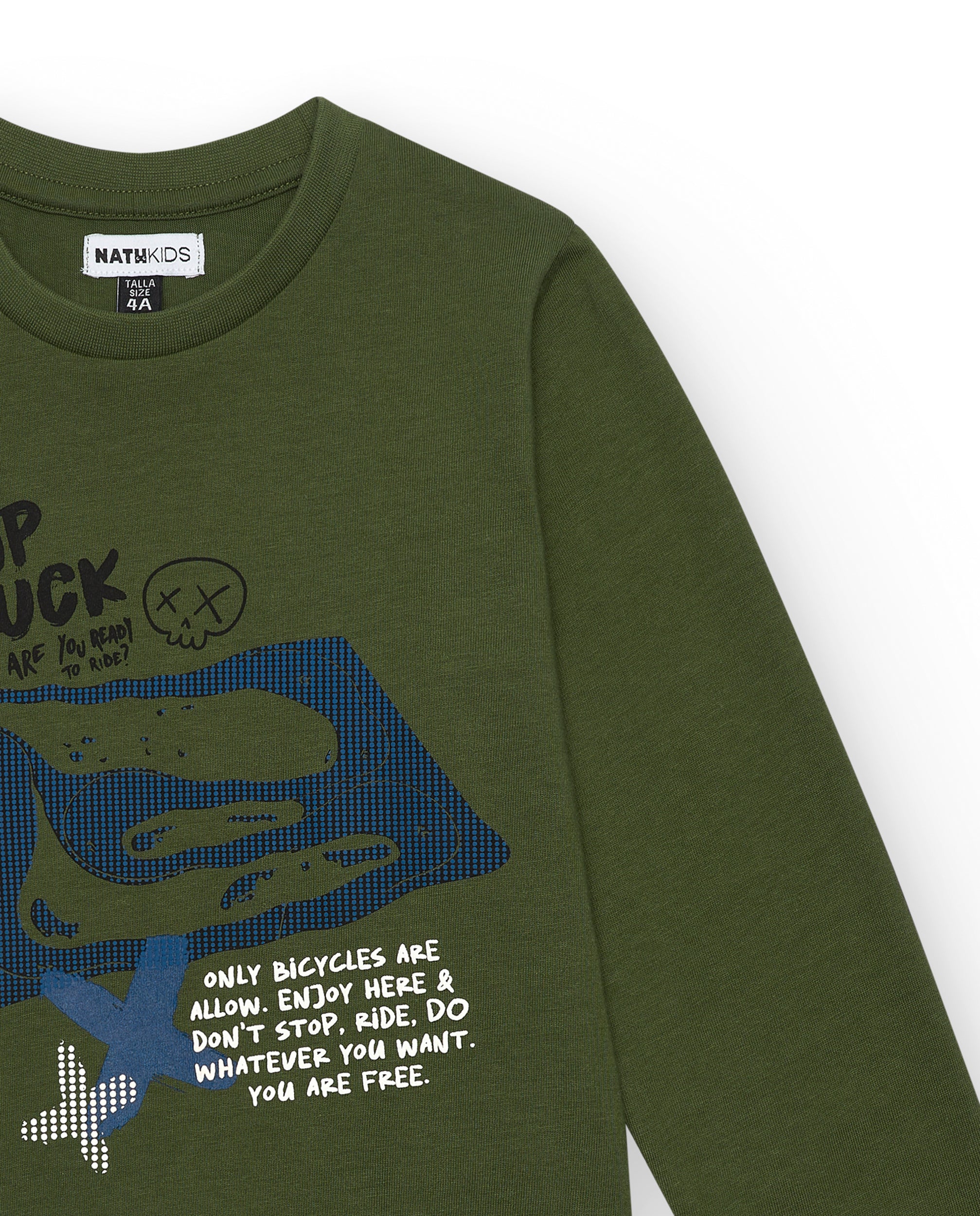 Camiseta verde de manga larga con estampado de Pump Track para