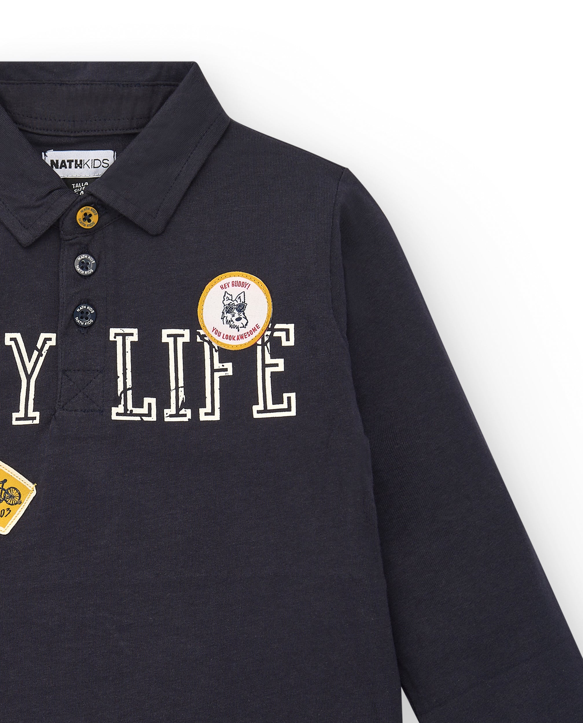 Polo negro de manga larga para niño con estampado City Life