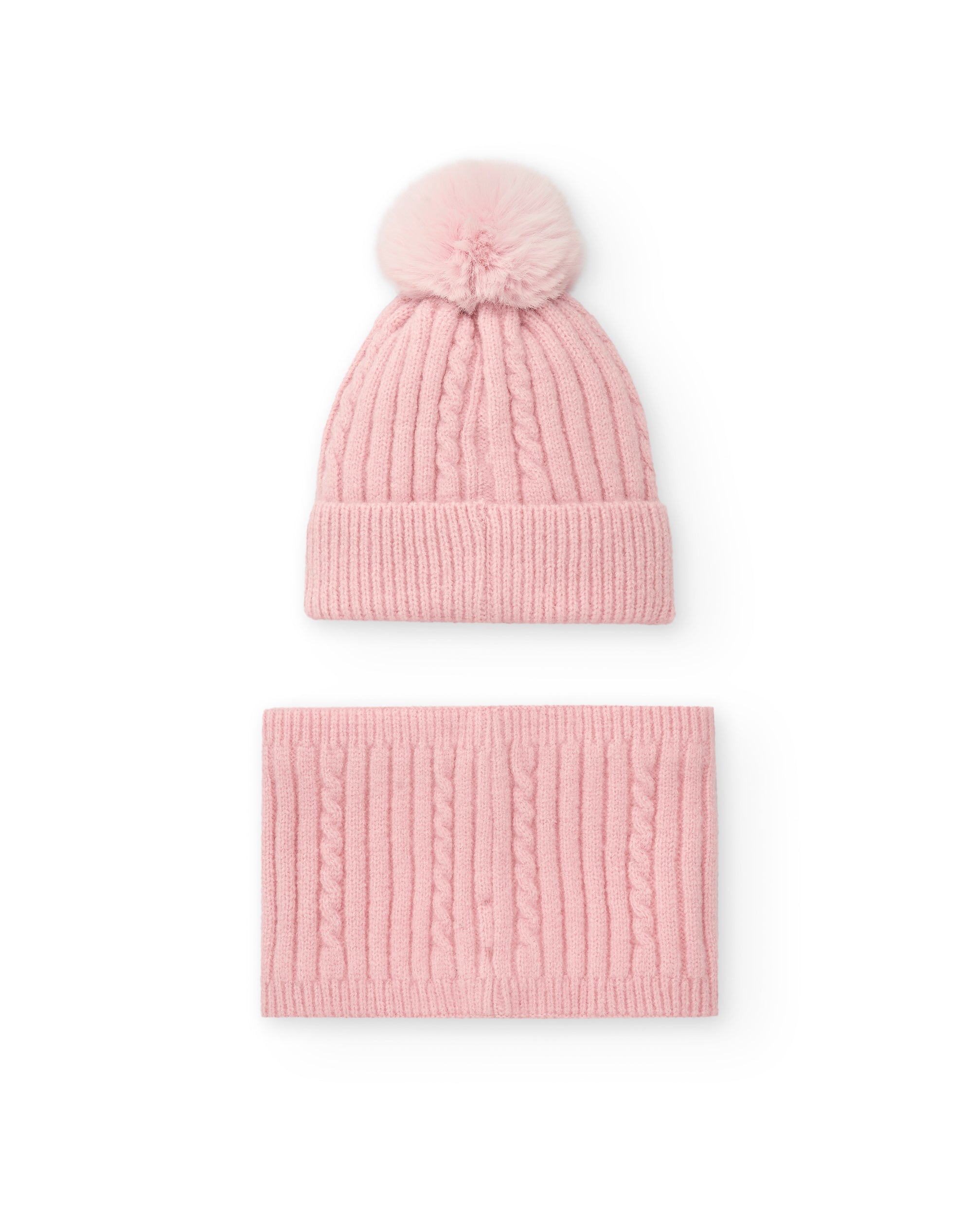 Gorro y bufanda rosa con pompón para niña de la colección