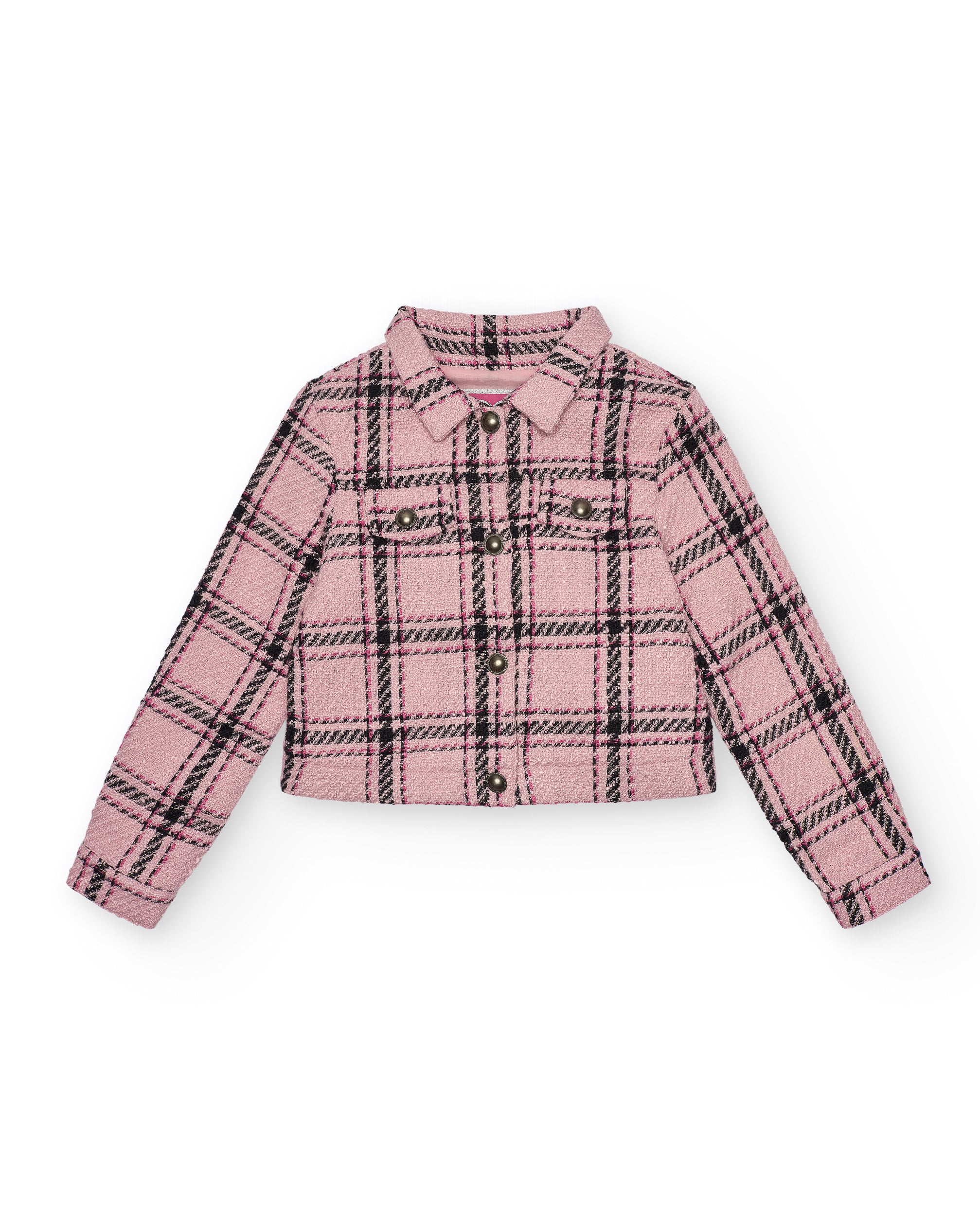 Chaqueta corta de cuadros en tonos rosa para niña de la
