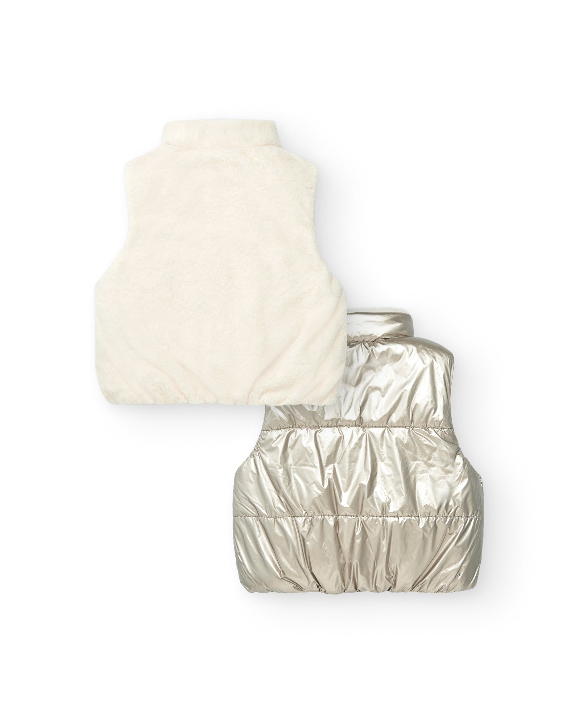 Chaleco reversible en color crema y plateado para niña