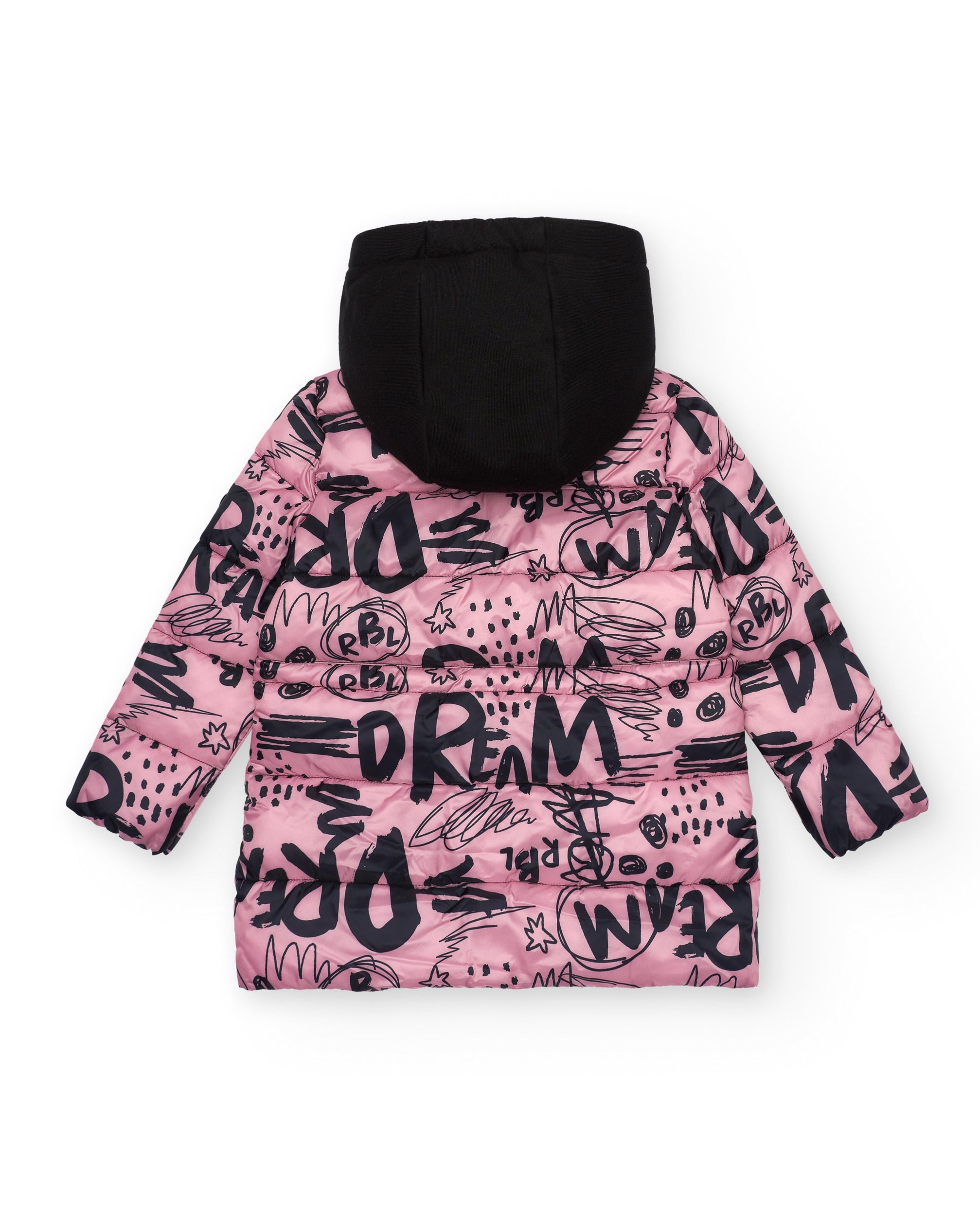 Abrigo acolchado con estampado de grafitis en rosa y negro