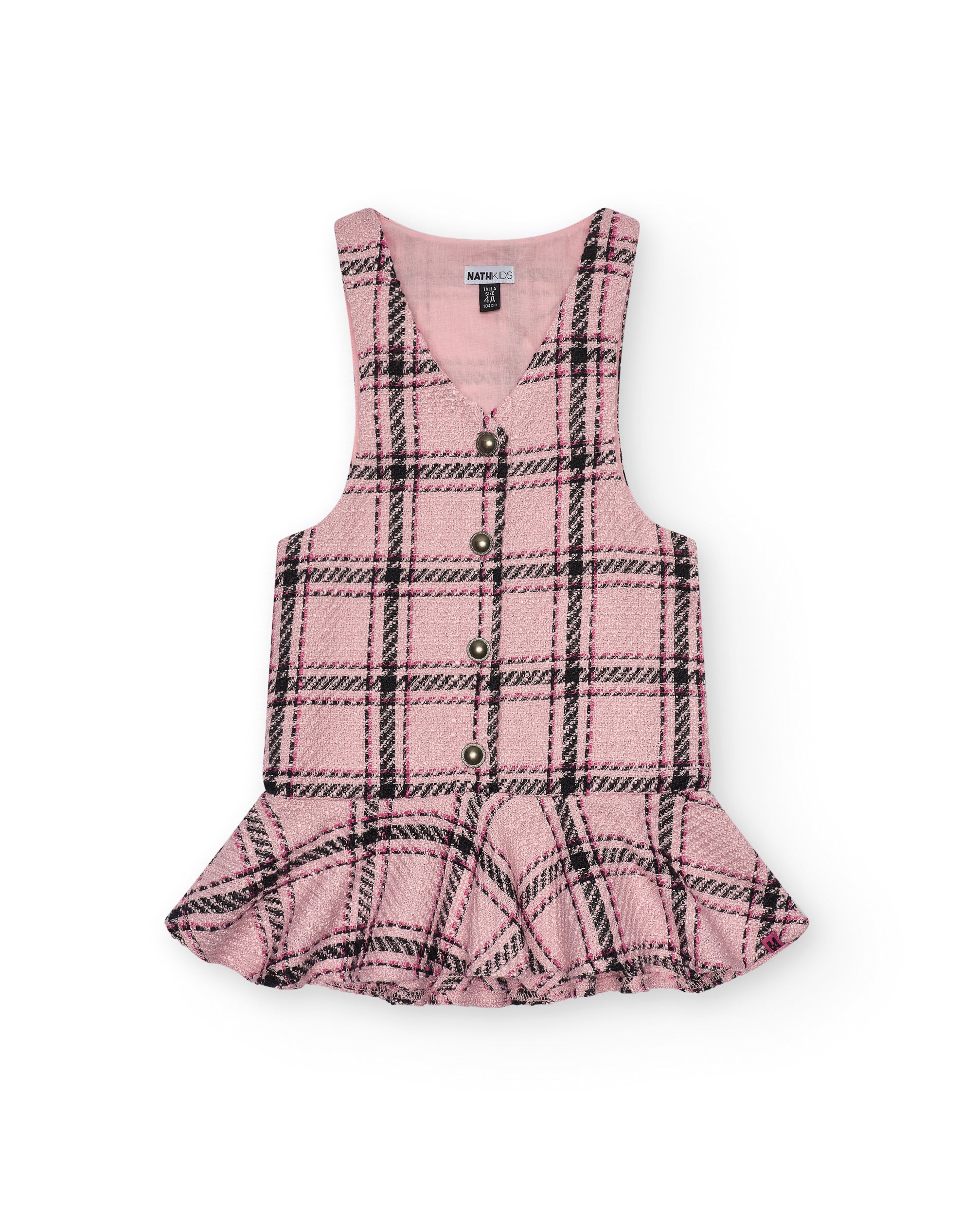Vestido de cuadros en tonos rosa con volante para niña de la