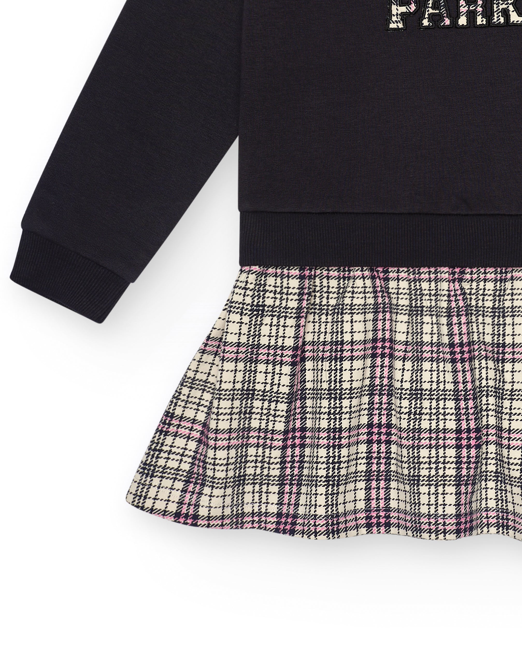 Vestido de punto con falda de cuadros para niña de la colección