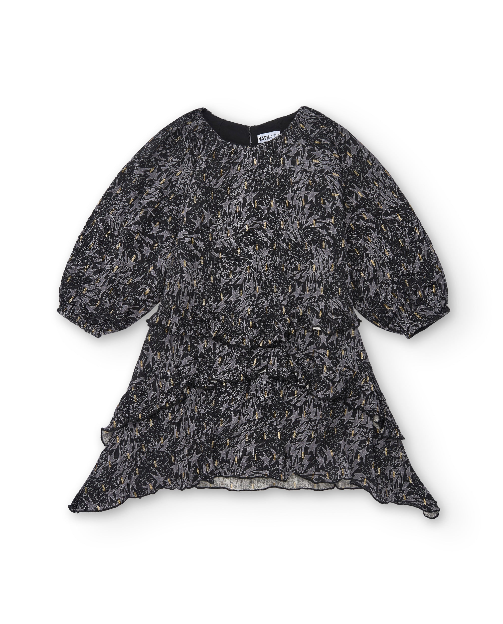 Vestido estampado con volantes en negro para niña de la
