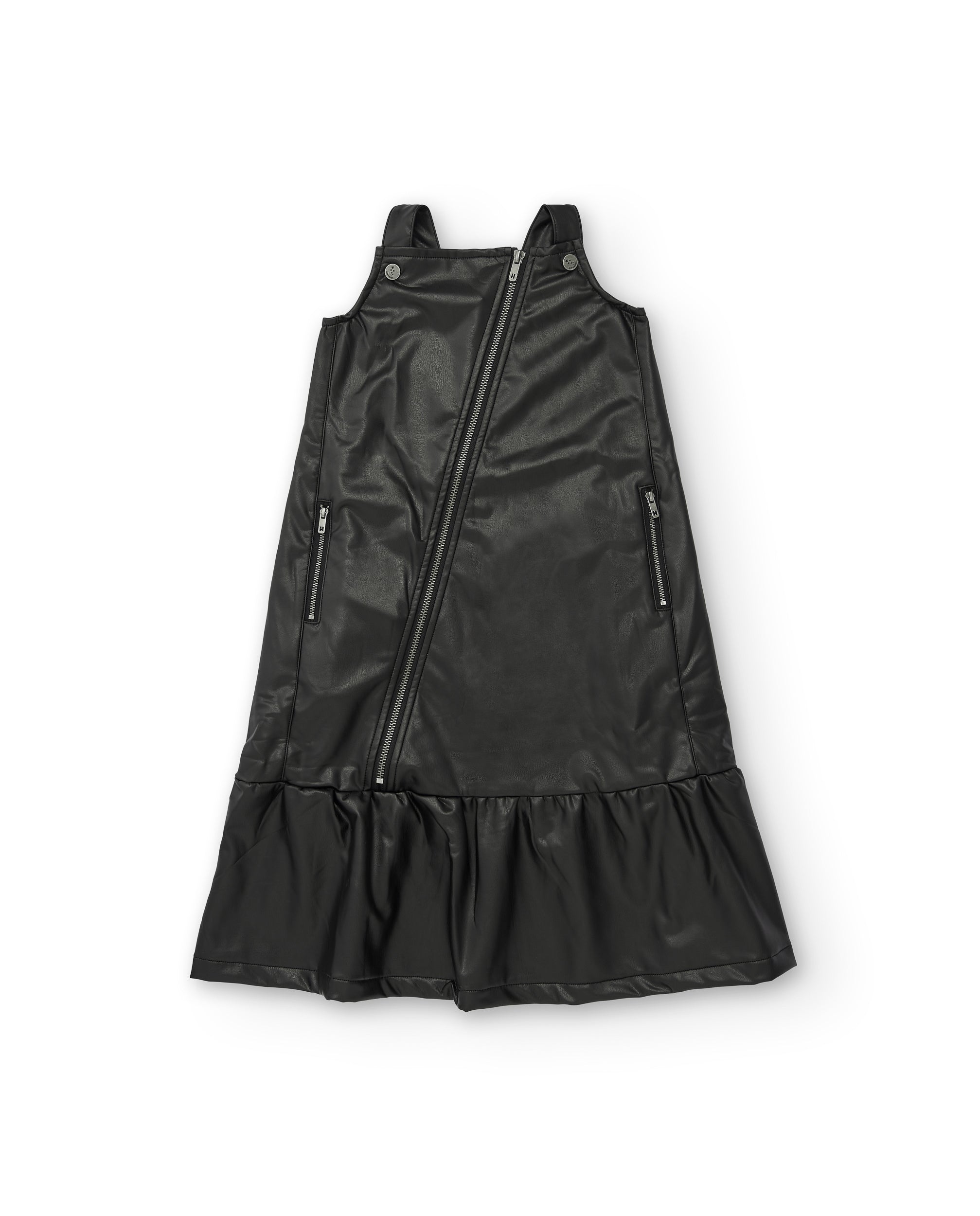 Vestido de cuero sintético con cremallera diagonal en negro