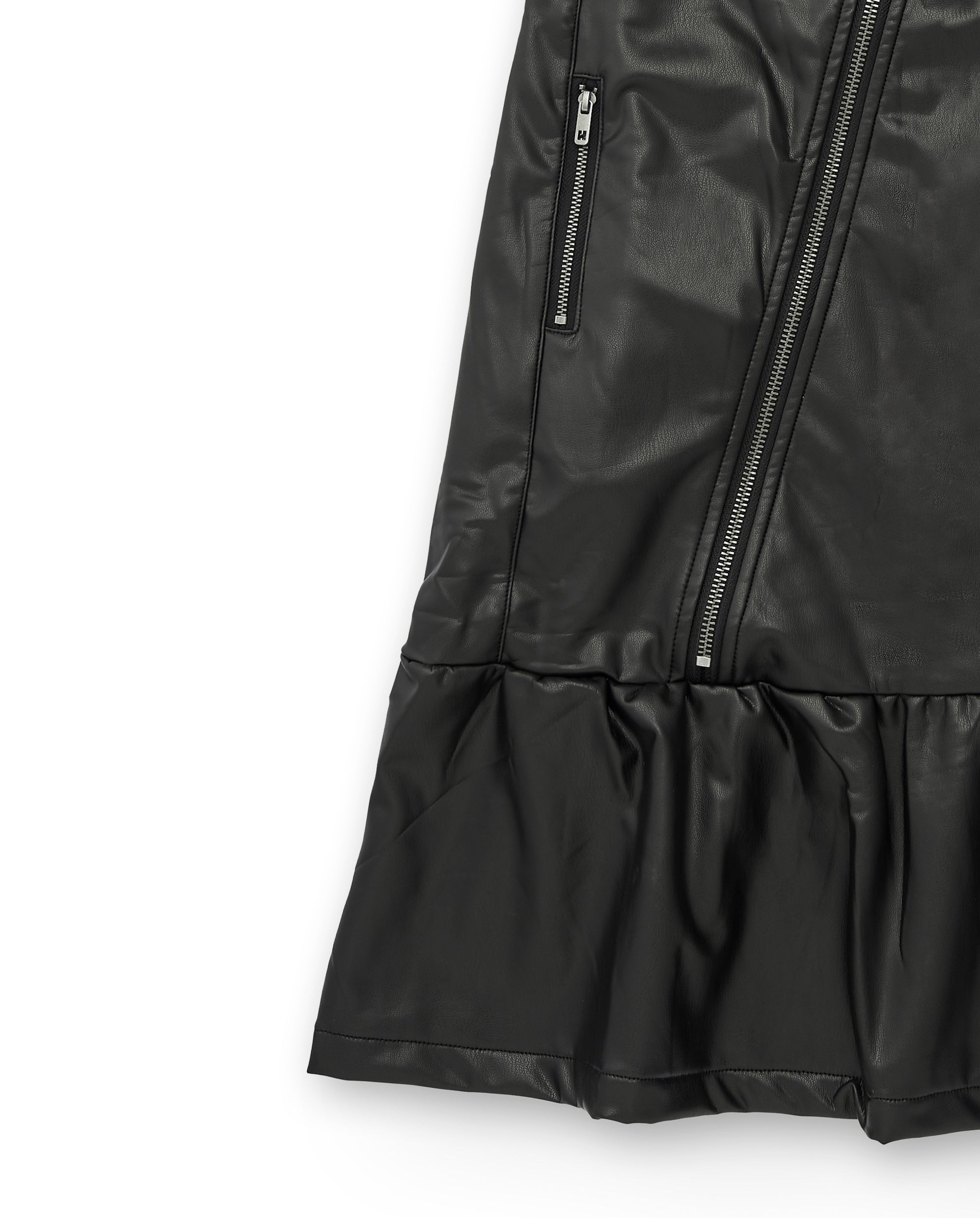 Vestido de cuero sintético con cremallera diagonal en negro