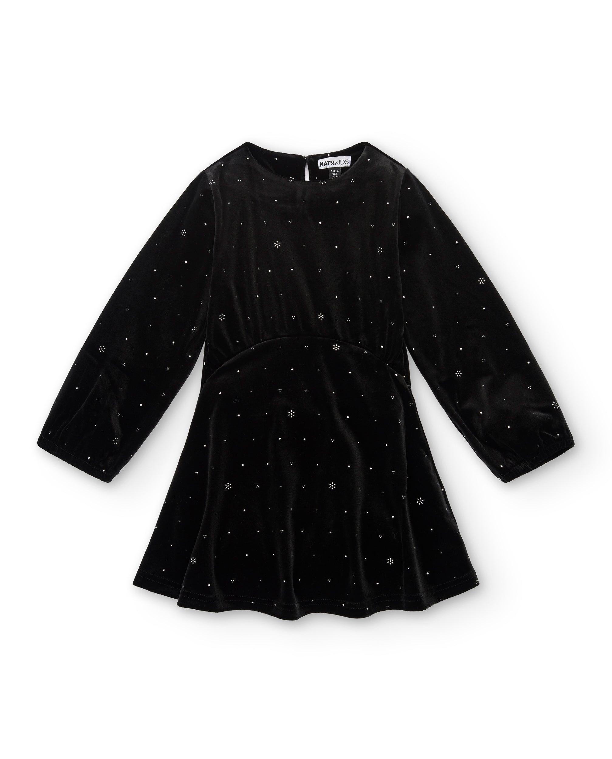 Vestido de terciopelo negro con detalles brillantes para niña