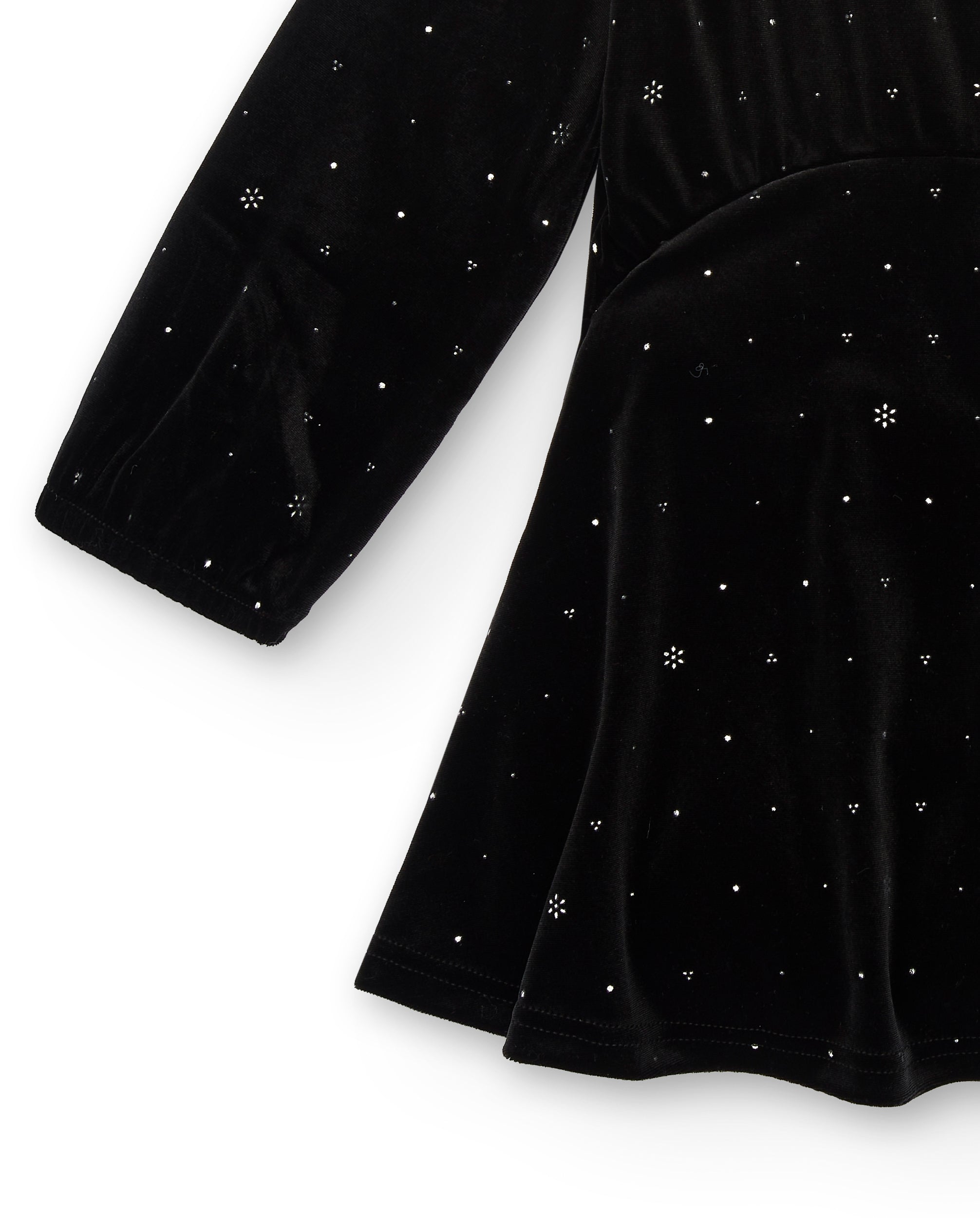 Vestido de terciopelo negro con detalles brillantes para niña