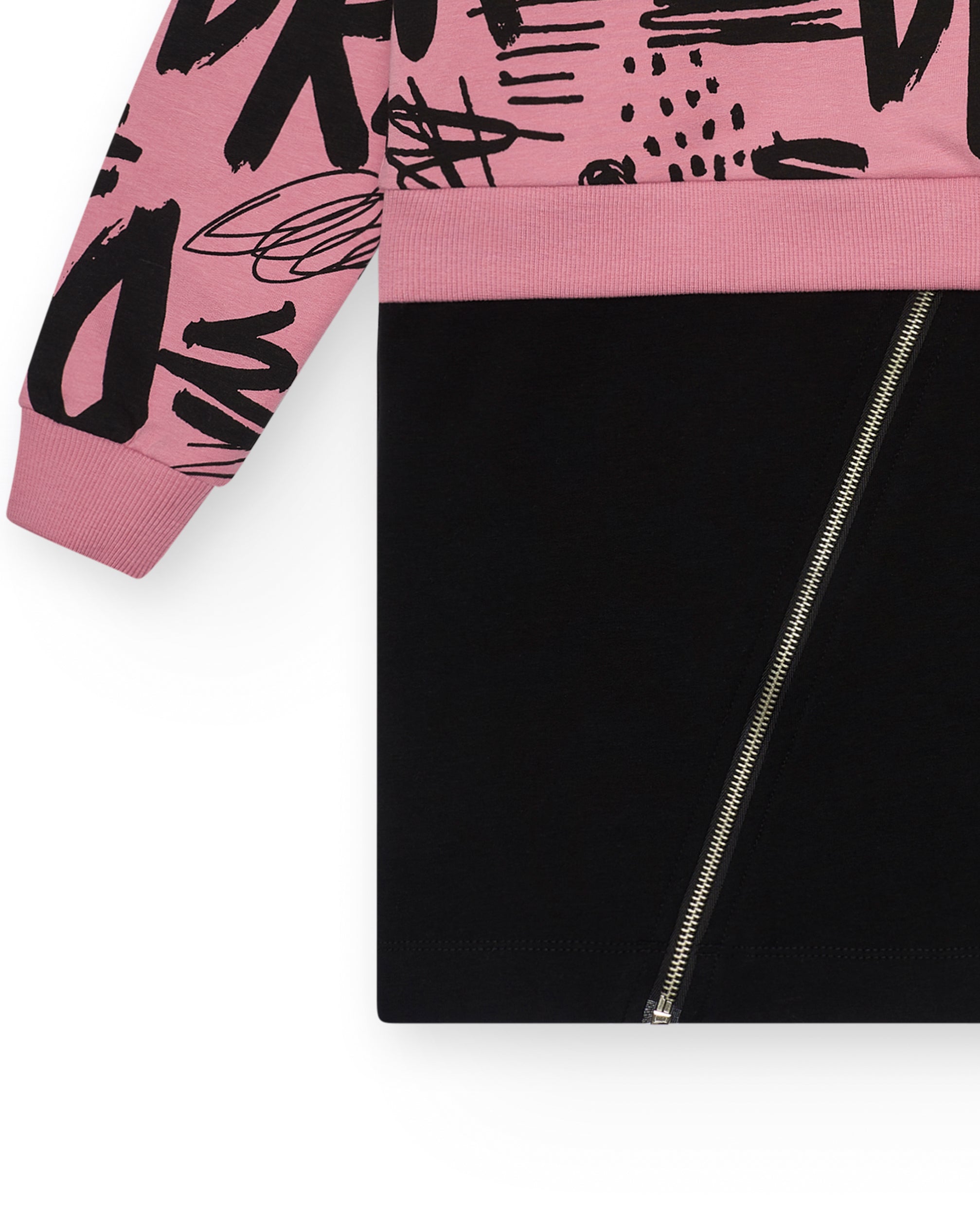 Vestido sudadera con estampado de grafitis en rosa y negro