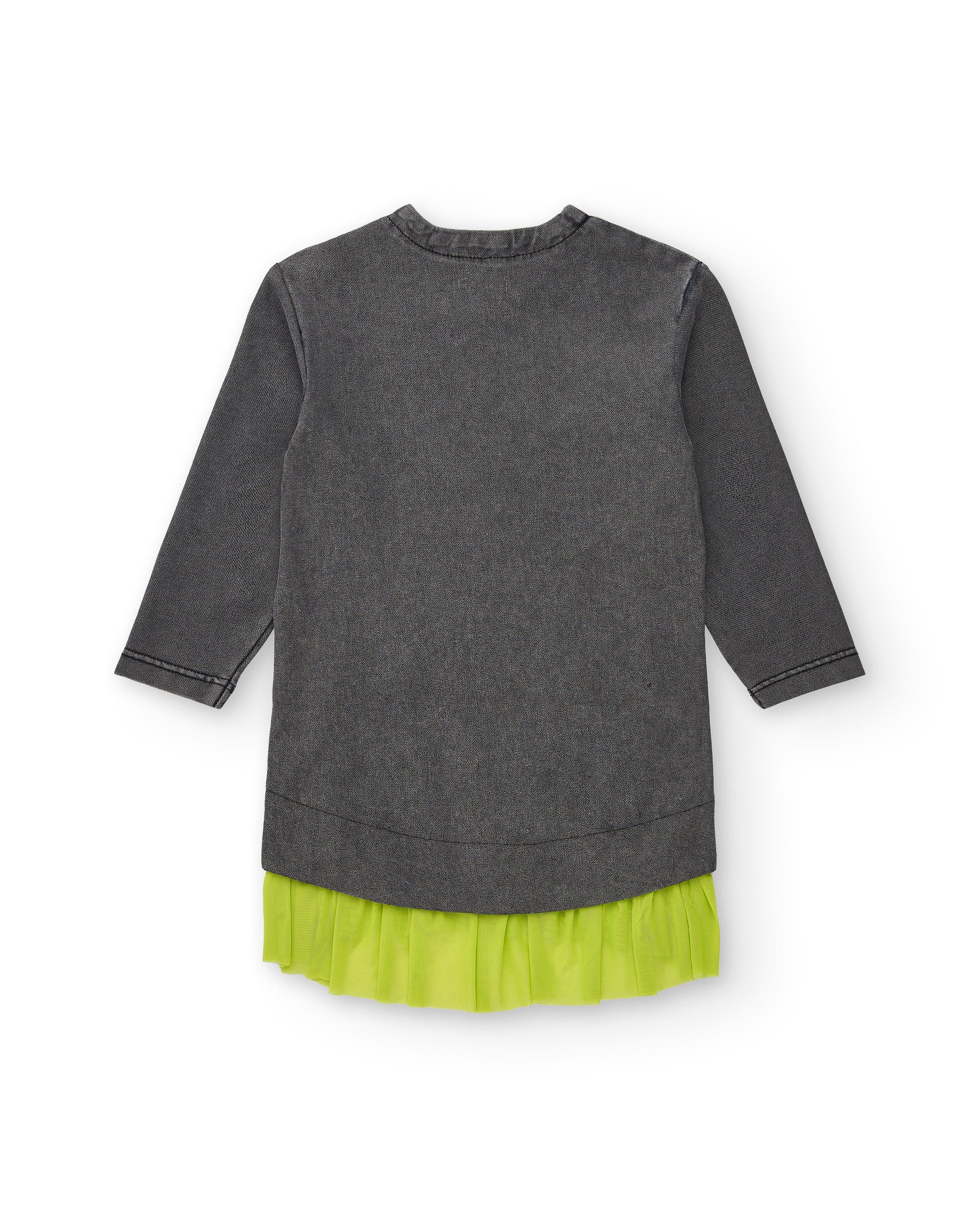 Vestido gris con volante verde y mensaje "Rock n Love"