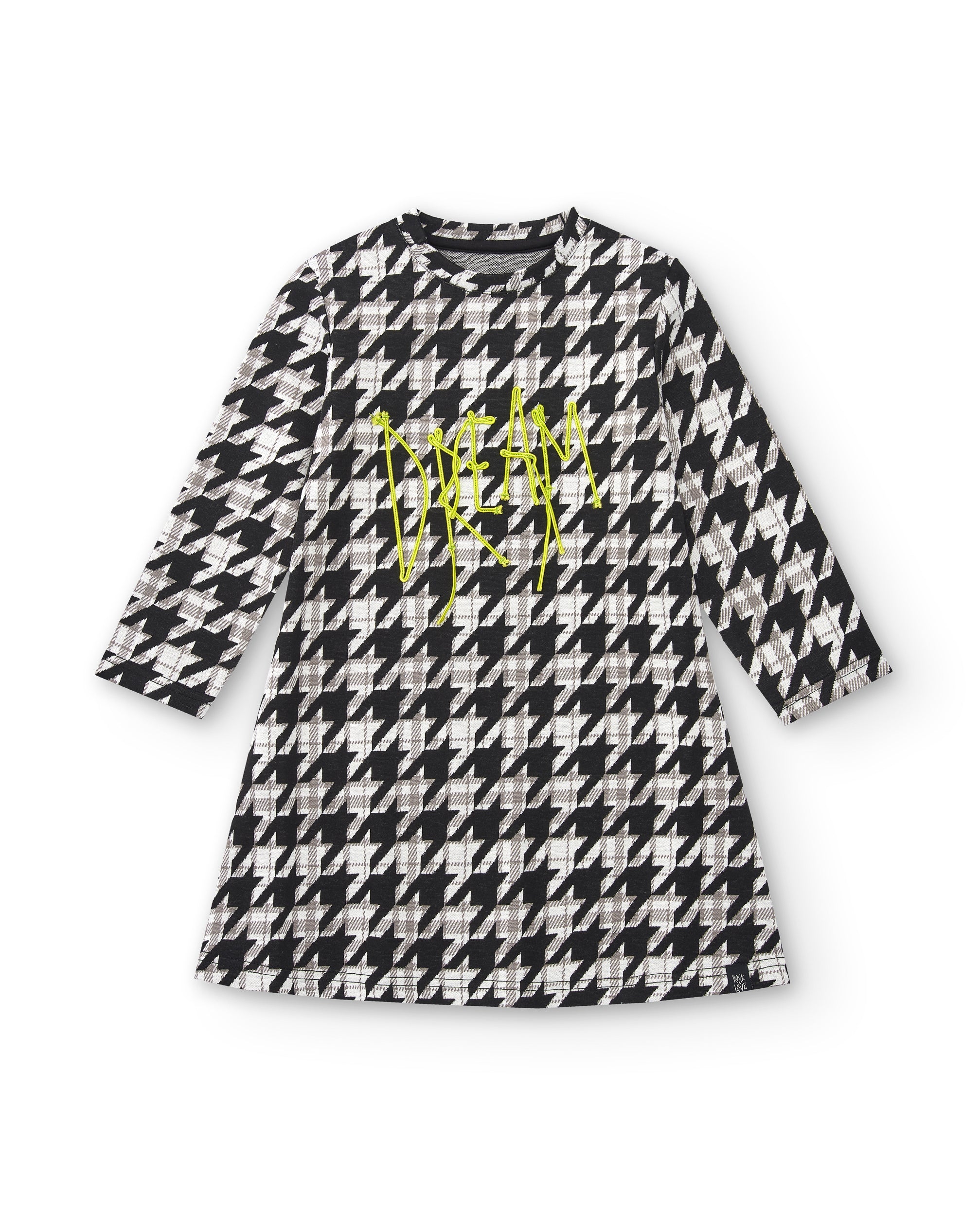 Vestido en estampado pata de gallo con mensaje "Dream" para