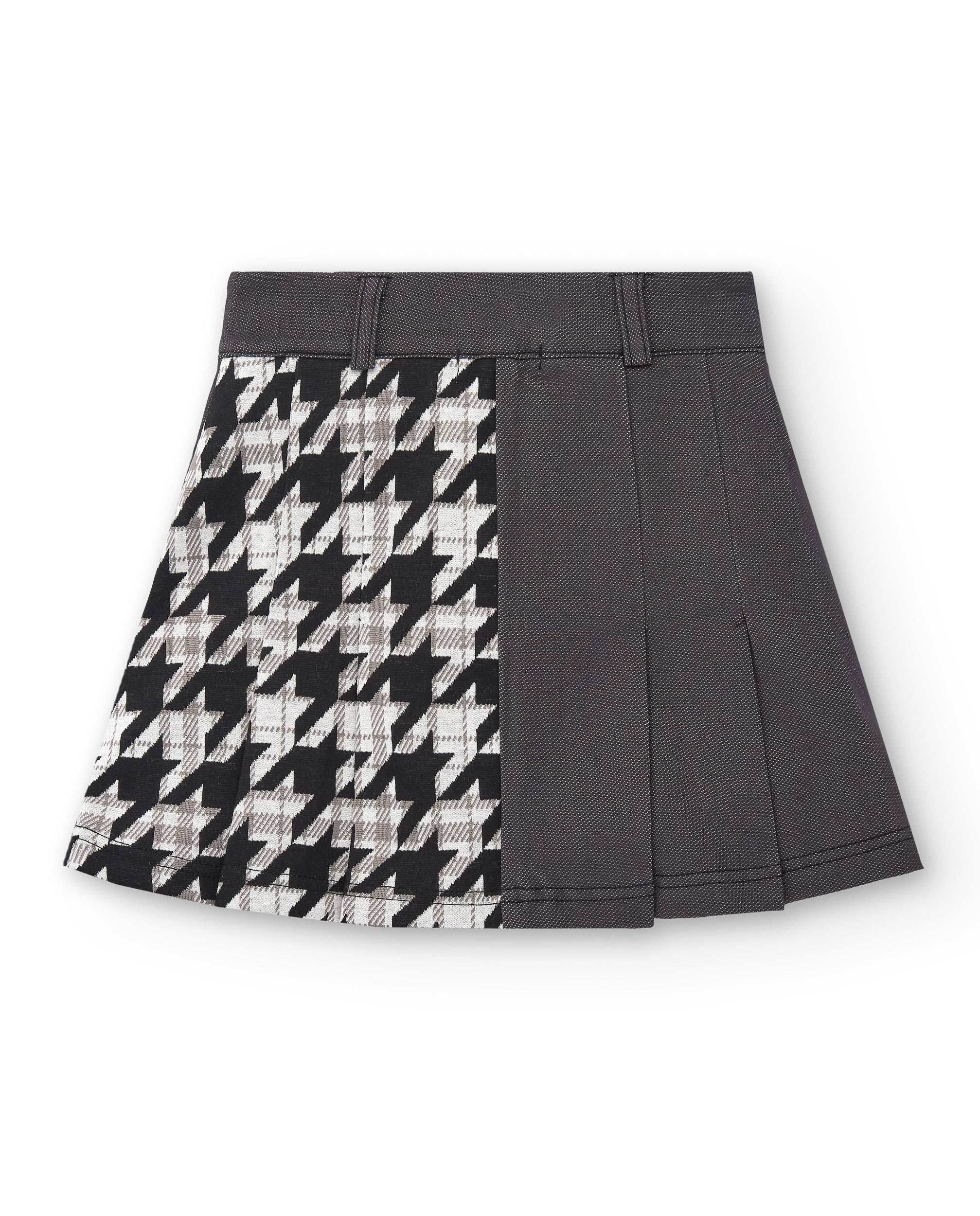 Falda de sarga con detalle de botones y estampado pata de gallo