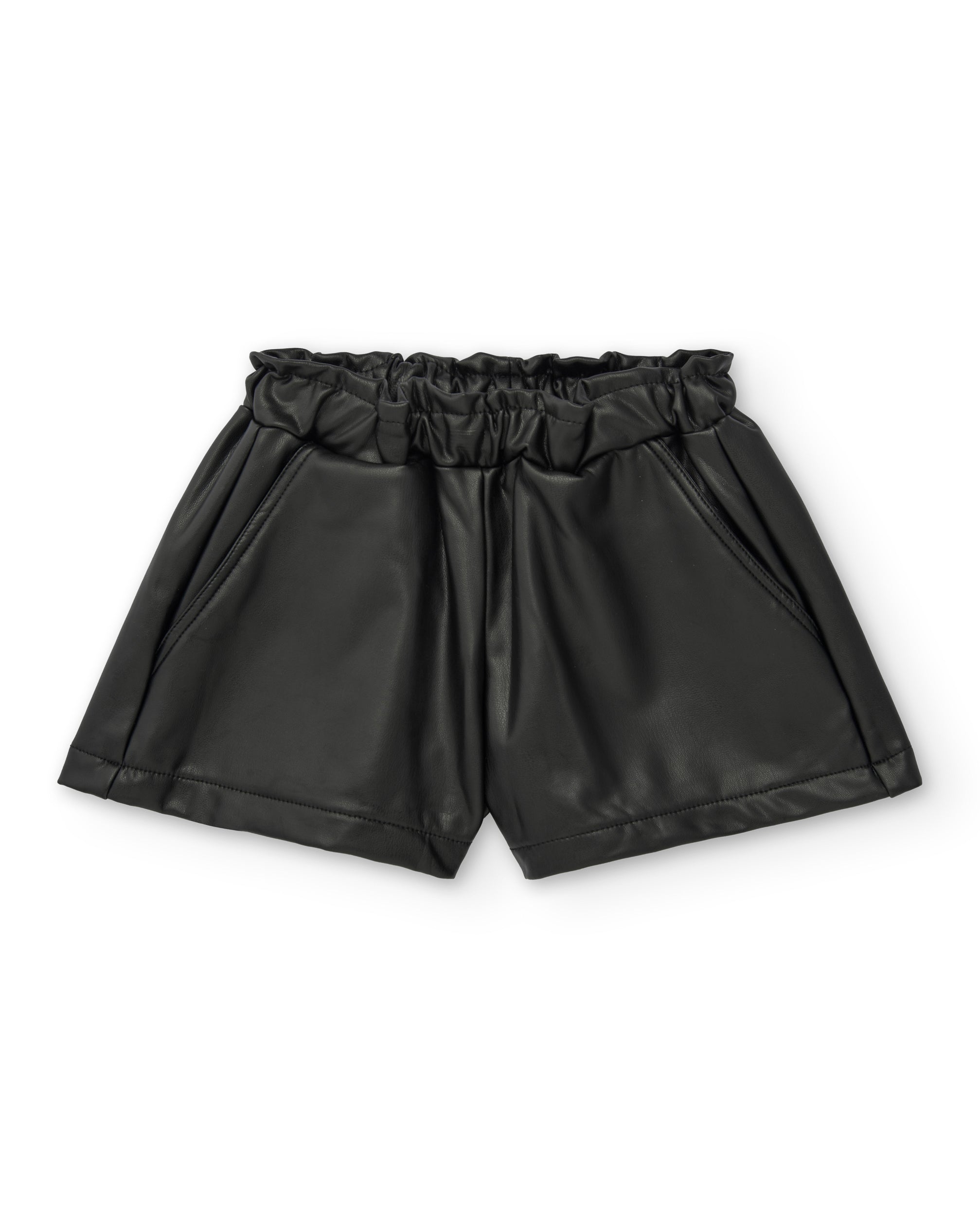 Shorts de polipiel negra con cintura fruncida para niña de la