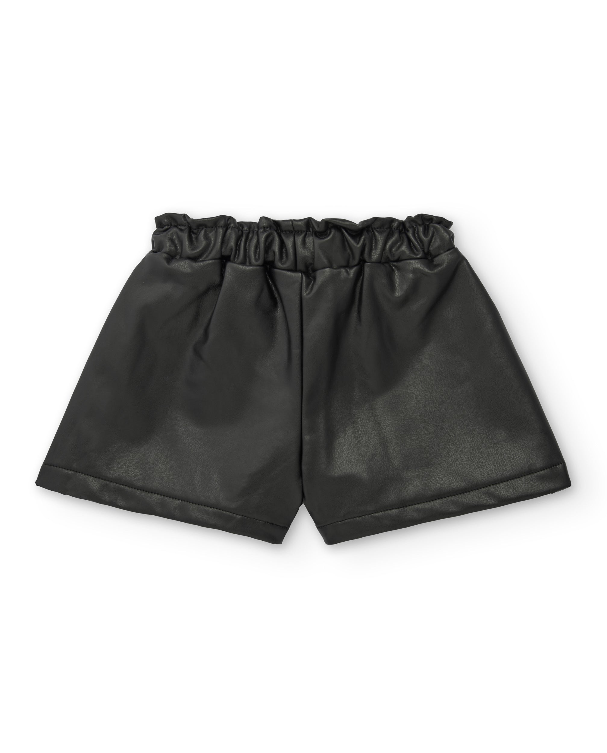 Shorts de polipiel negra con cintura fruncida para niña de la