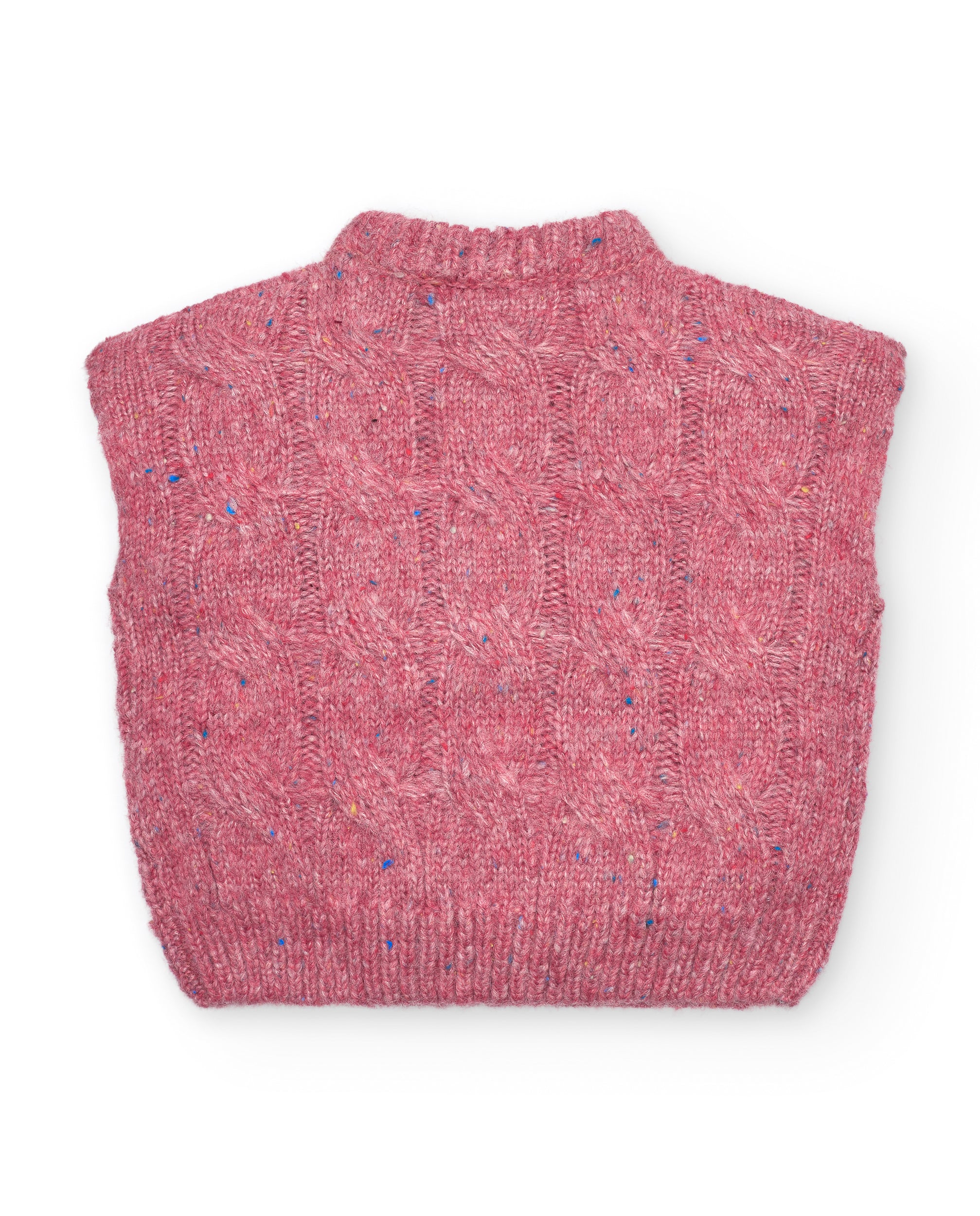 Chaleco de punto trenzado en rosa para niña de la colección