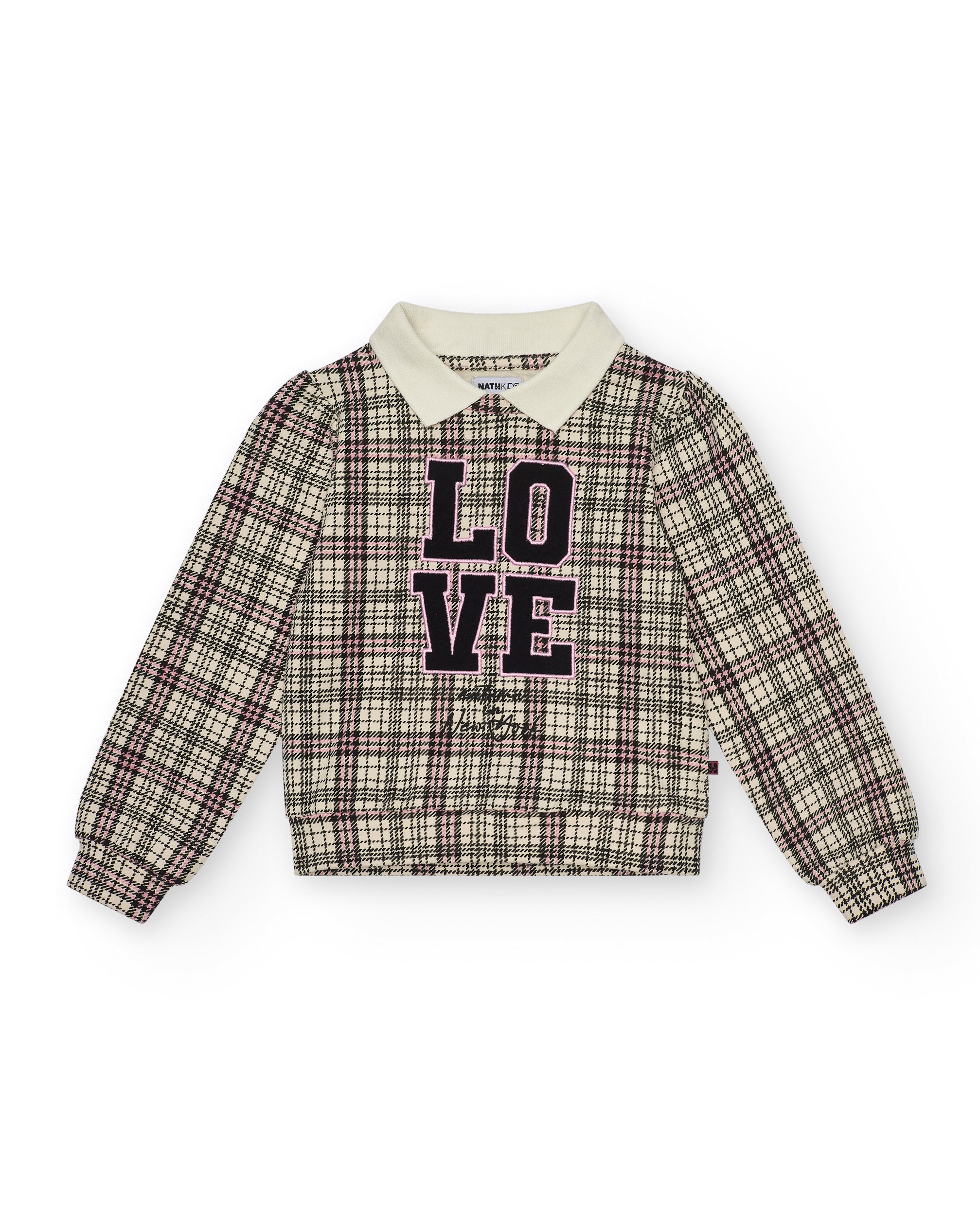 Sudadera con cuello camisero y estampado de cuadros para niña