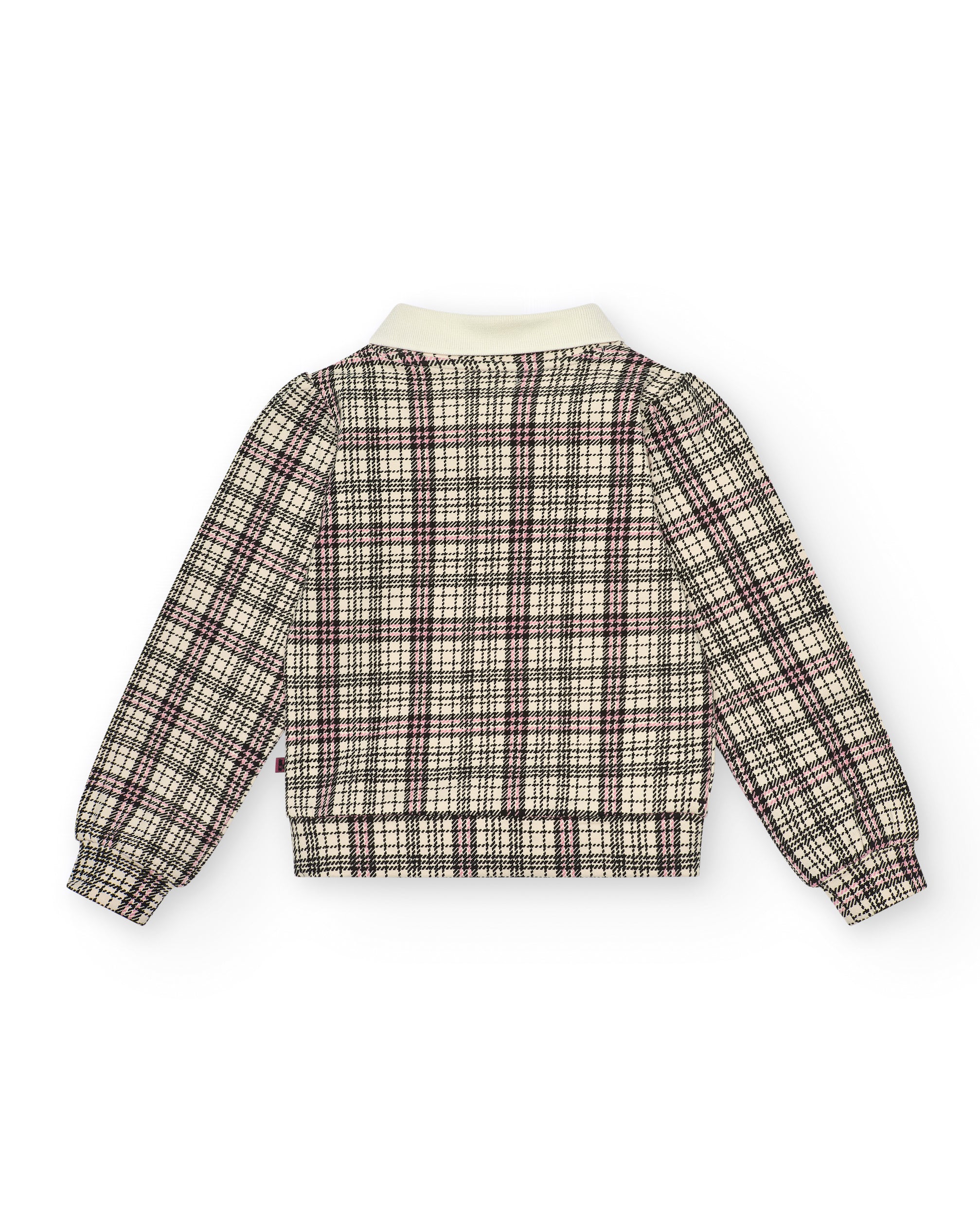 Sudadera con cuello camisero y estampado de cuadros para niña