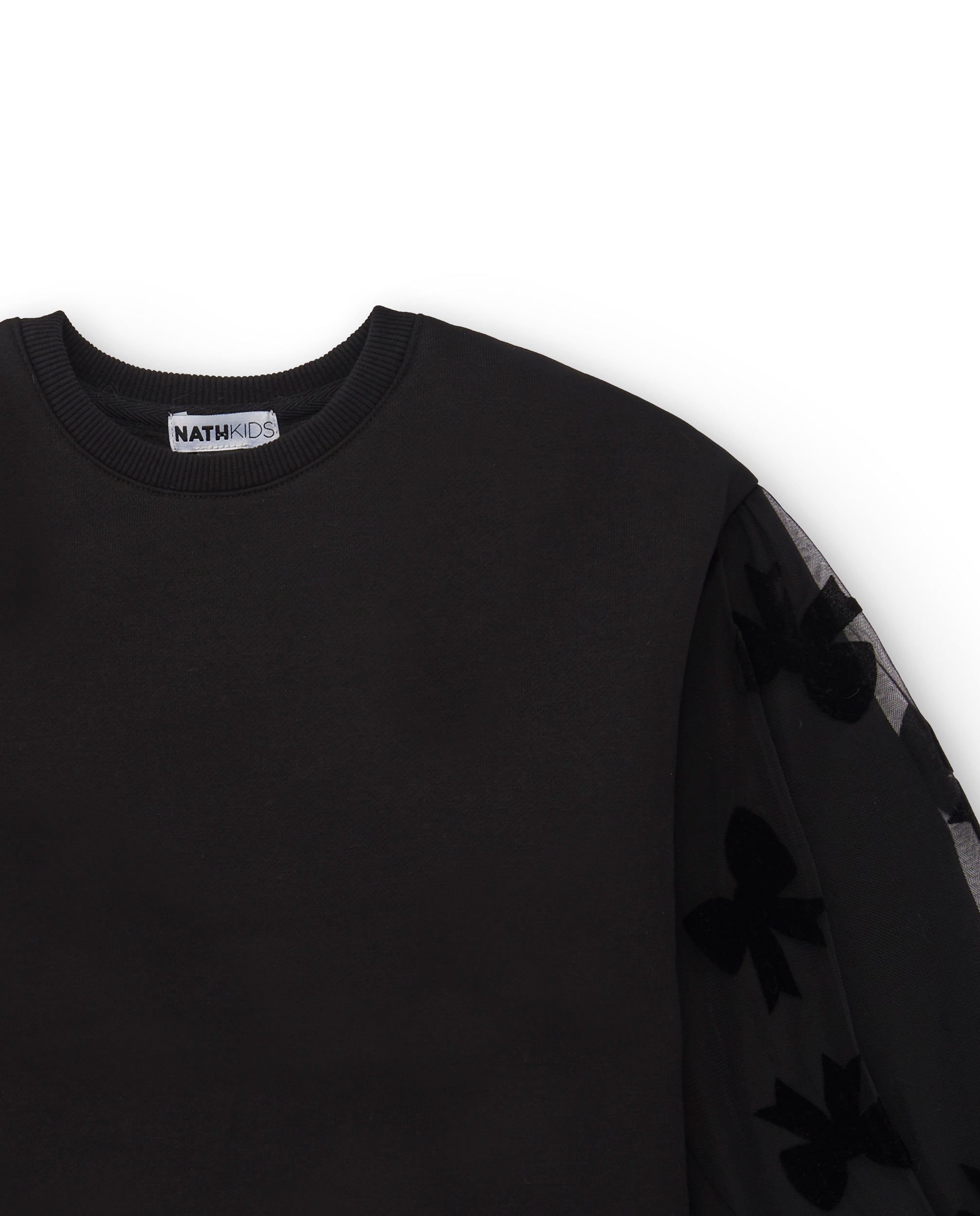 Sudadera negra con mangas de tul y lazos para niña colección