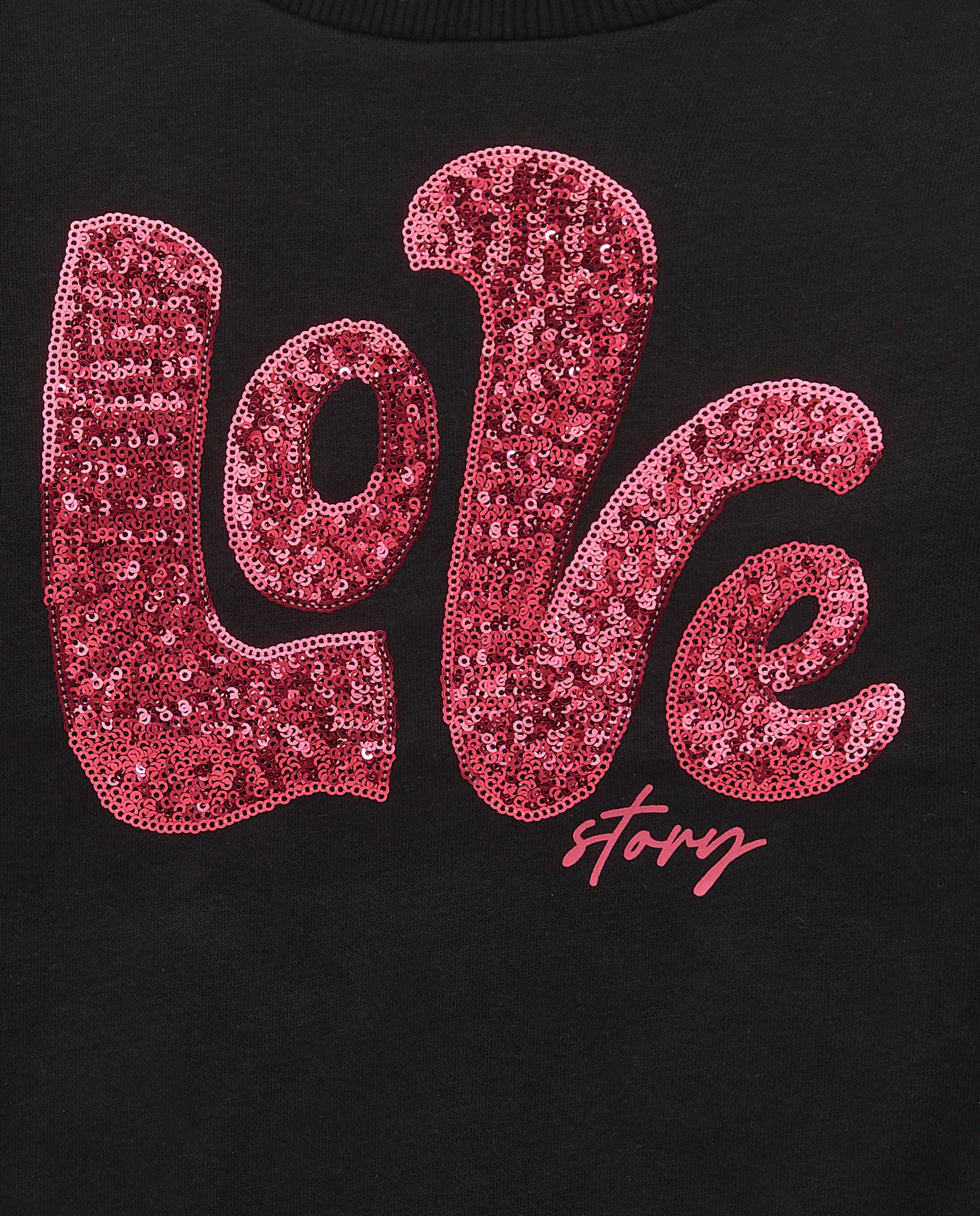 Sudadera negra con estampado "Love Story" en rosa para niña