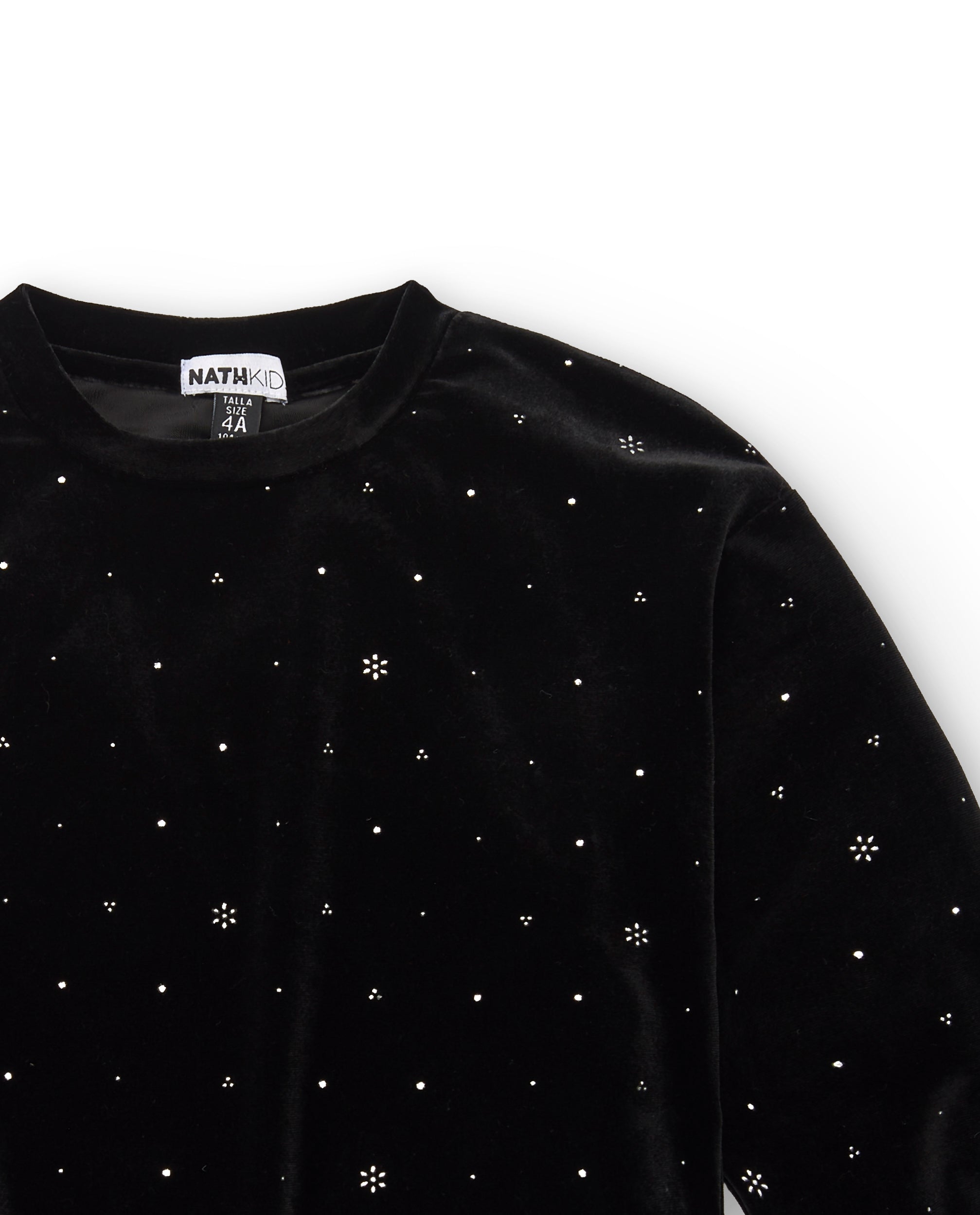 Sudadera de terciopelo negro con detalles de cristales para