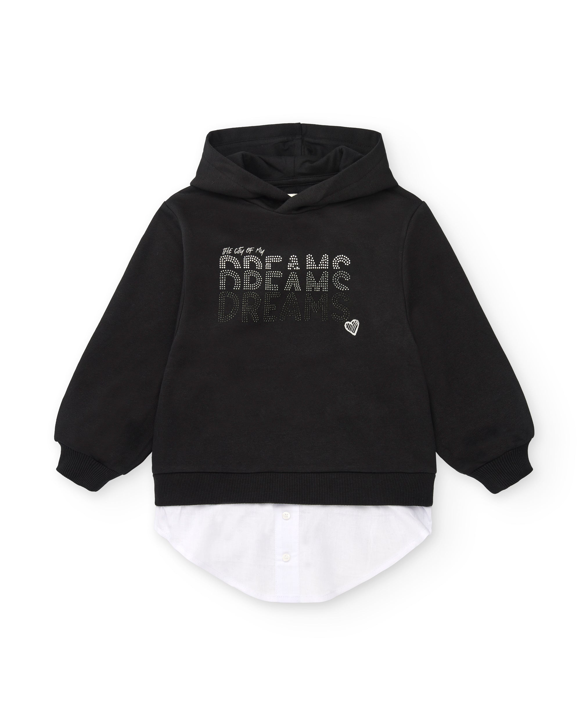 Sudadera con capucha negra con camisa blanca para niña