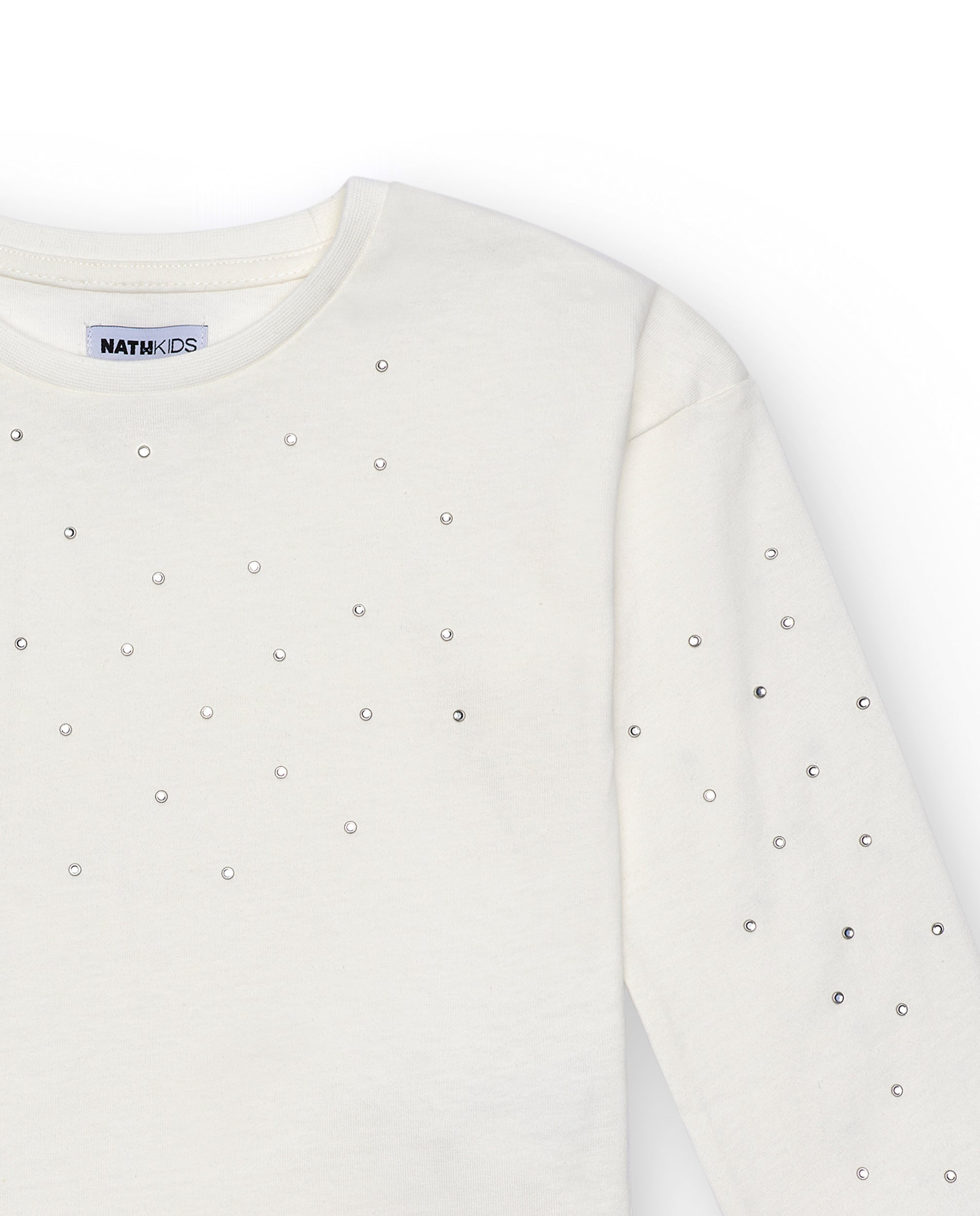 Sudadera de manga larga con apliques metálicos en blanco para