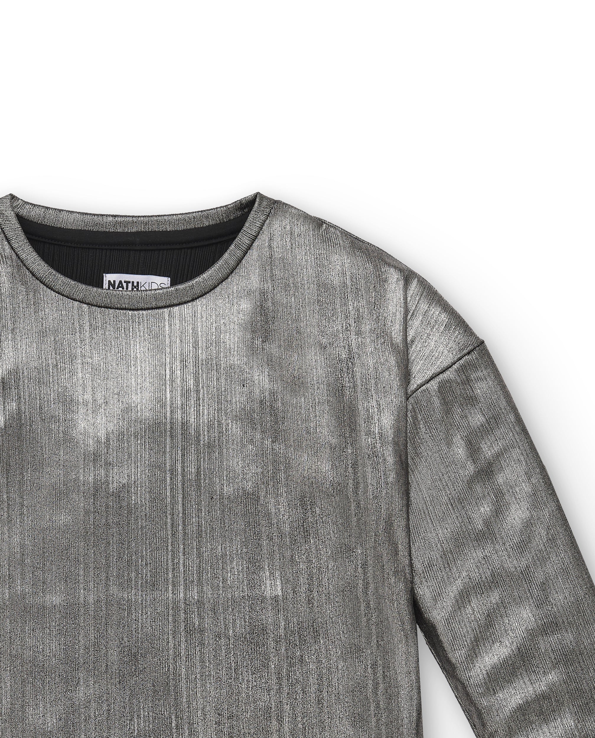 Camiseta manga larga niña en gris metalizado con efecto
