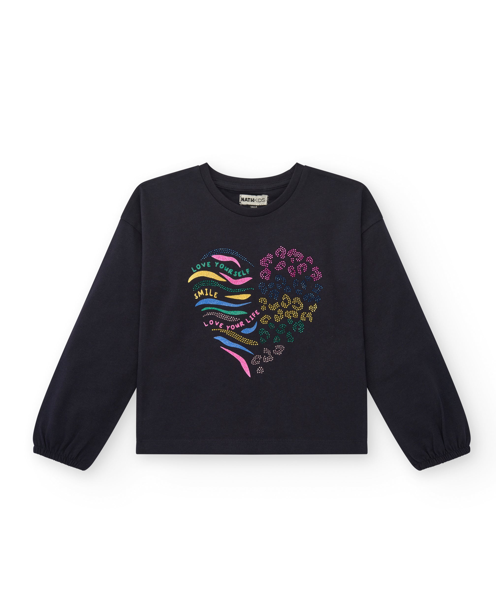 Sudadera negra con estampado de corazón para niña colección
