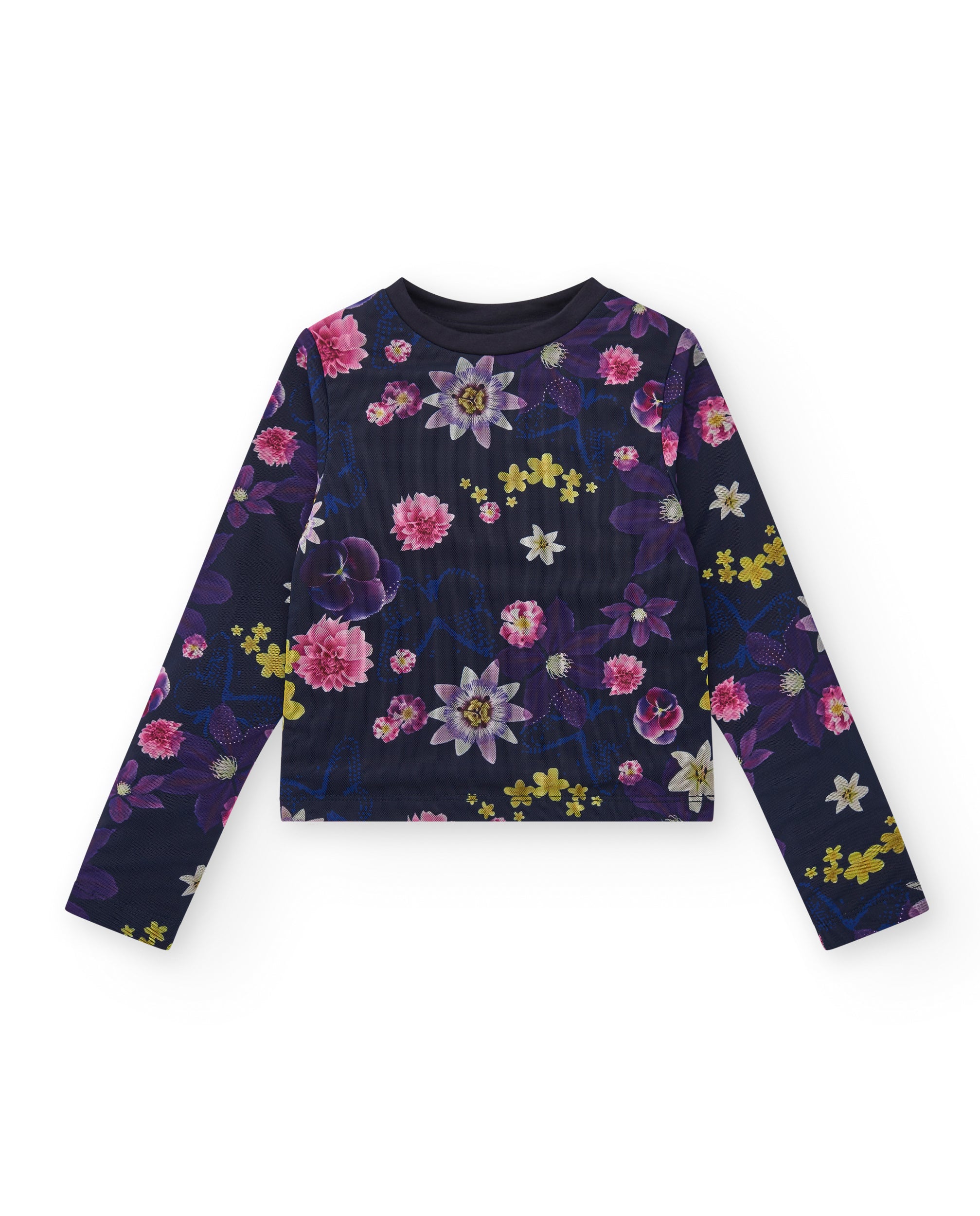 Camiseta de manga larga con estampado floral para niña