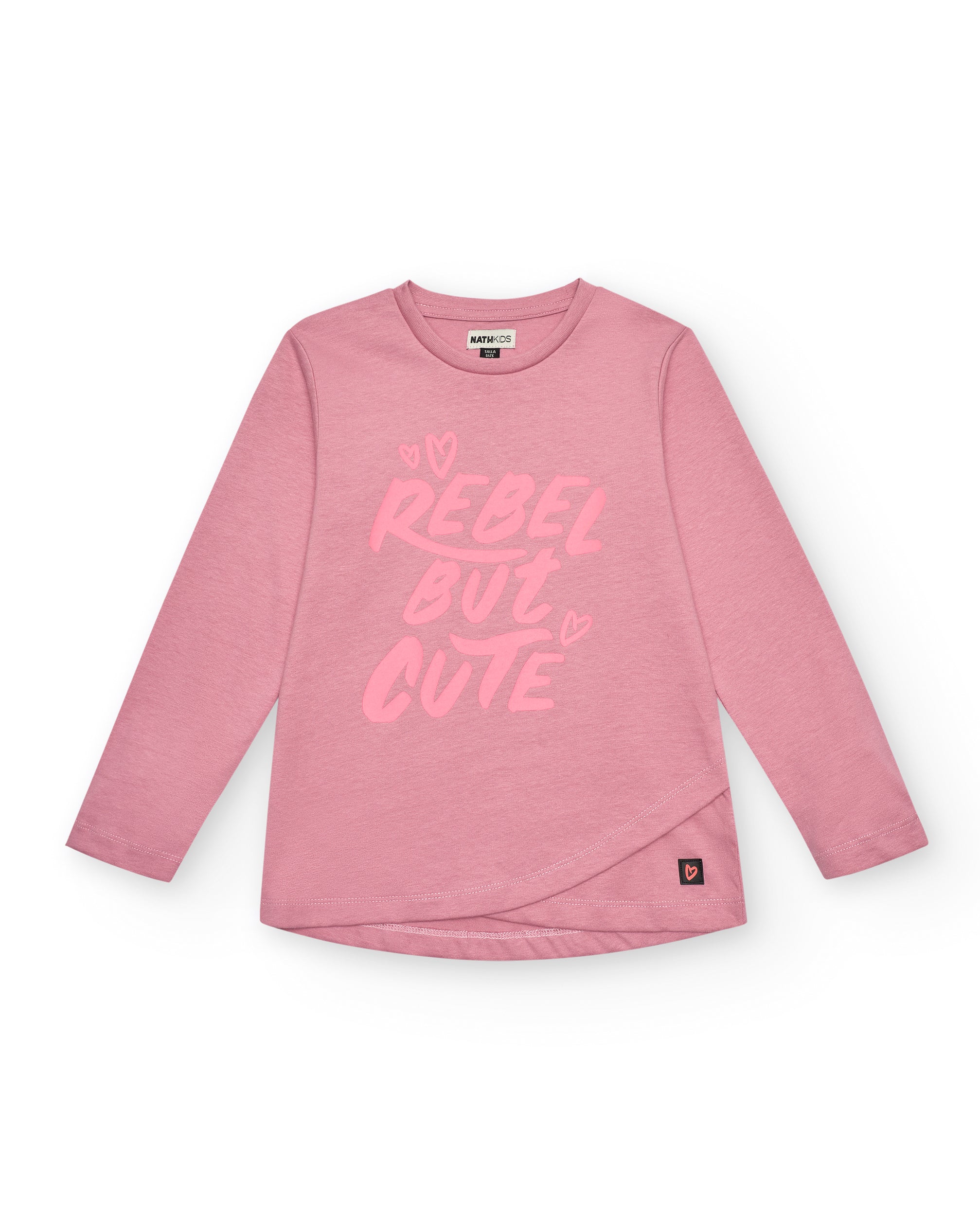 Camiseta rosa de manga larga con mensaje "Rebel But Cute"