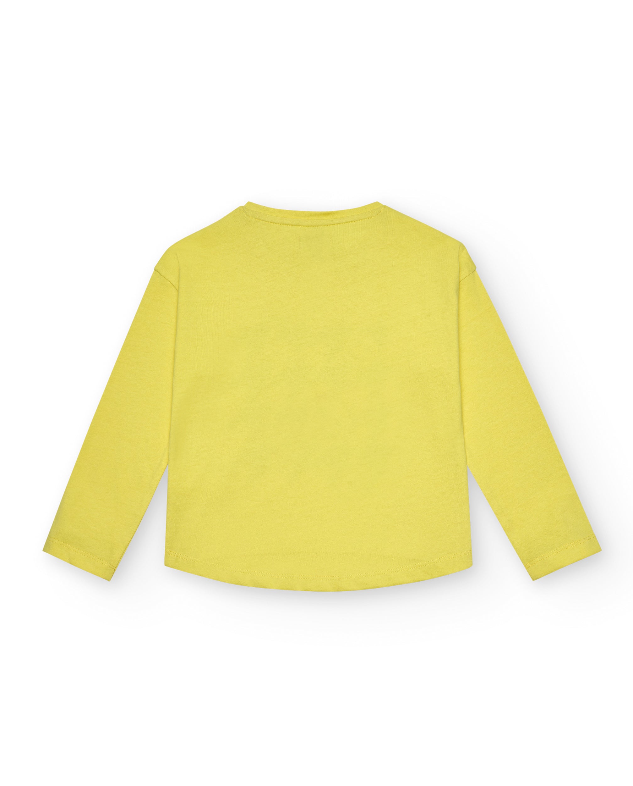Camiseta amarilla con estampado de emojis y cuadros para niña