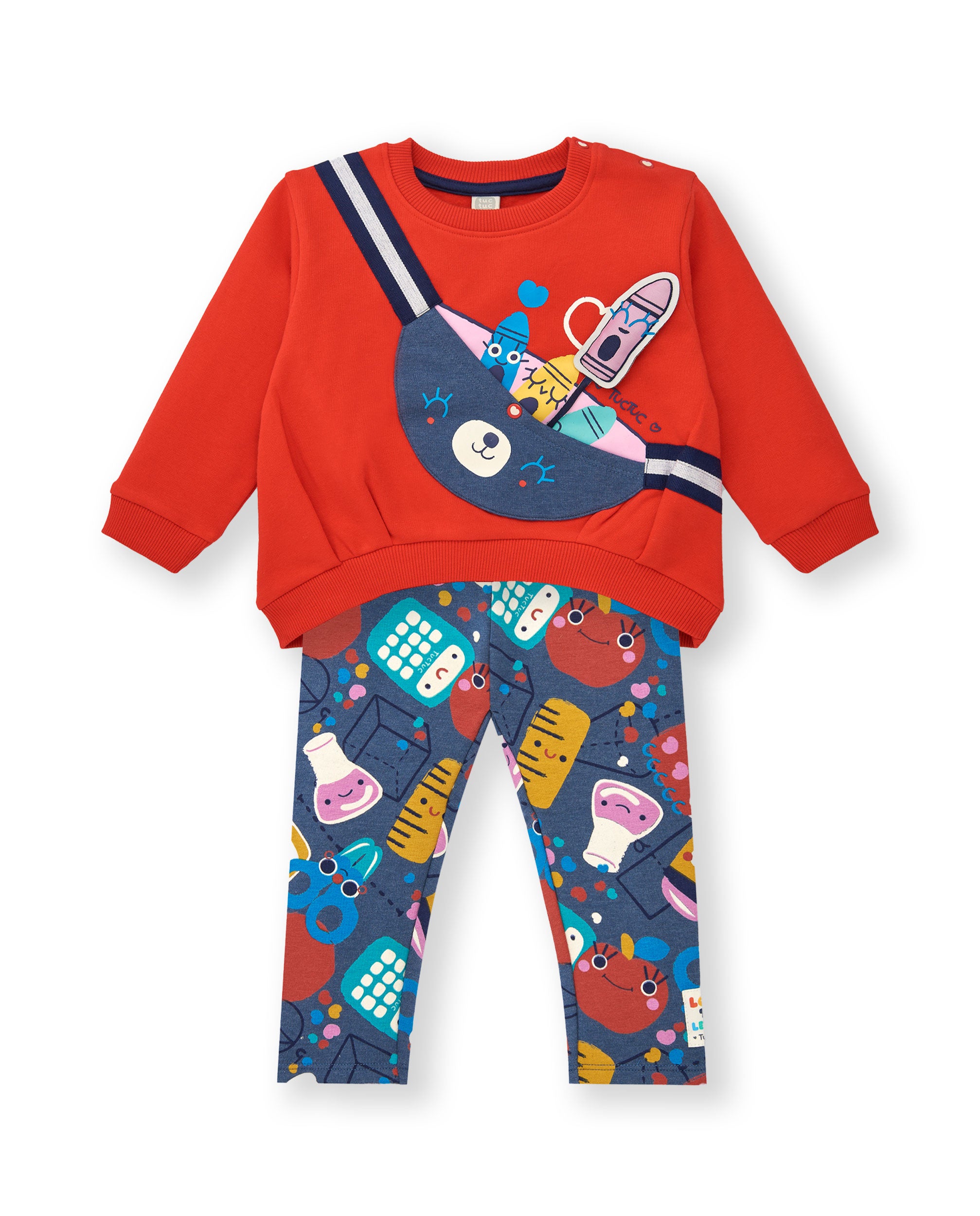 Conjunto niña en rojo con sudadera estampada y leggings
