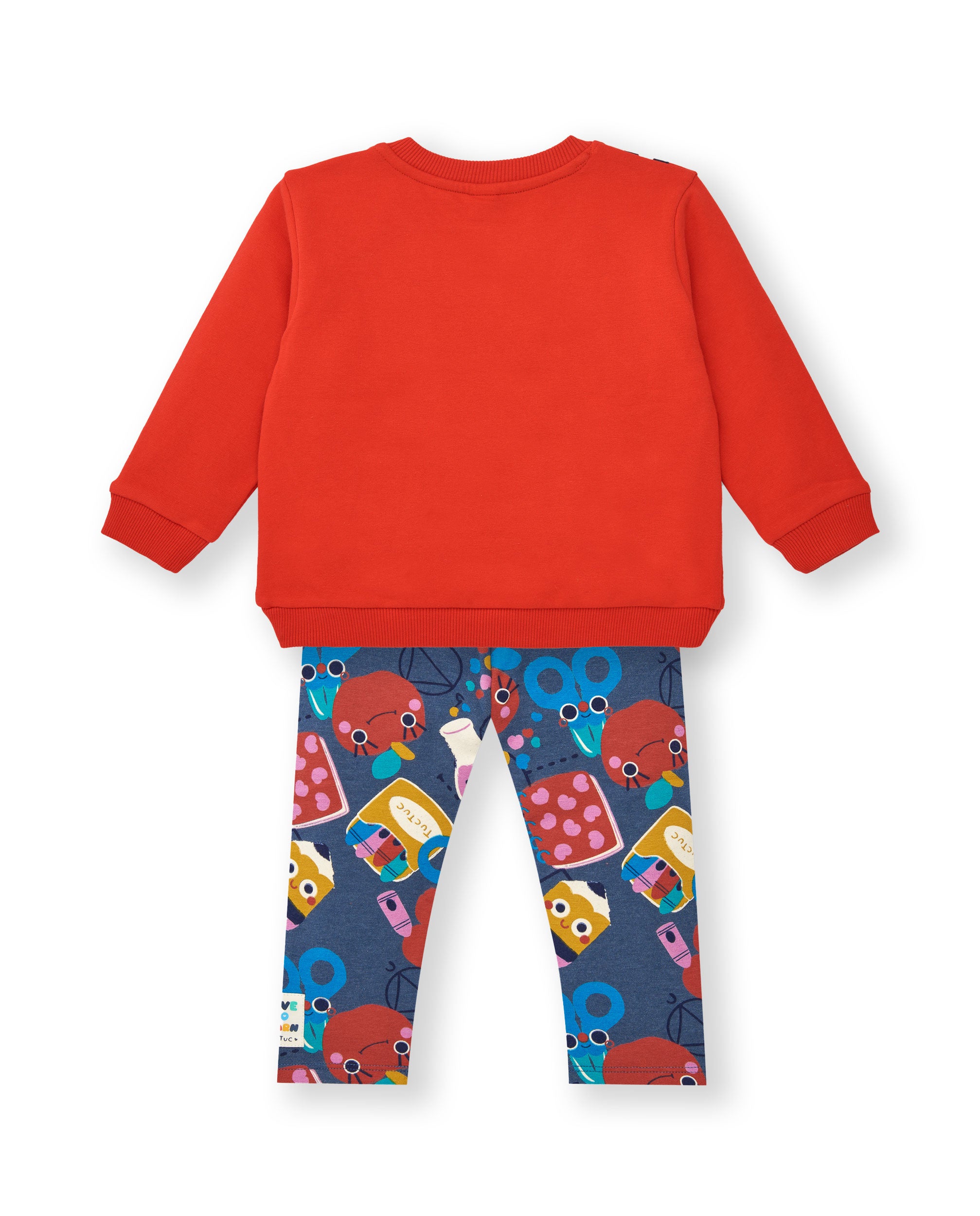 Conjunto niña en rojo con sudadera estampada y leggings