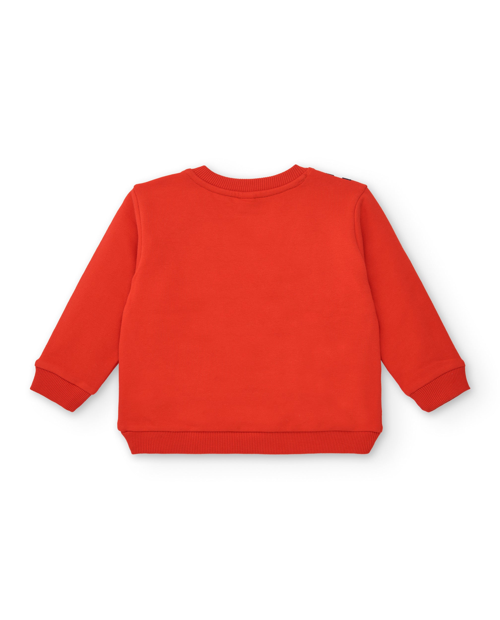 Sudadera niña en rojo con estampado de mochila y detalles