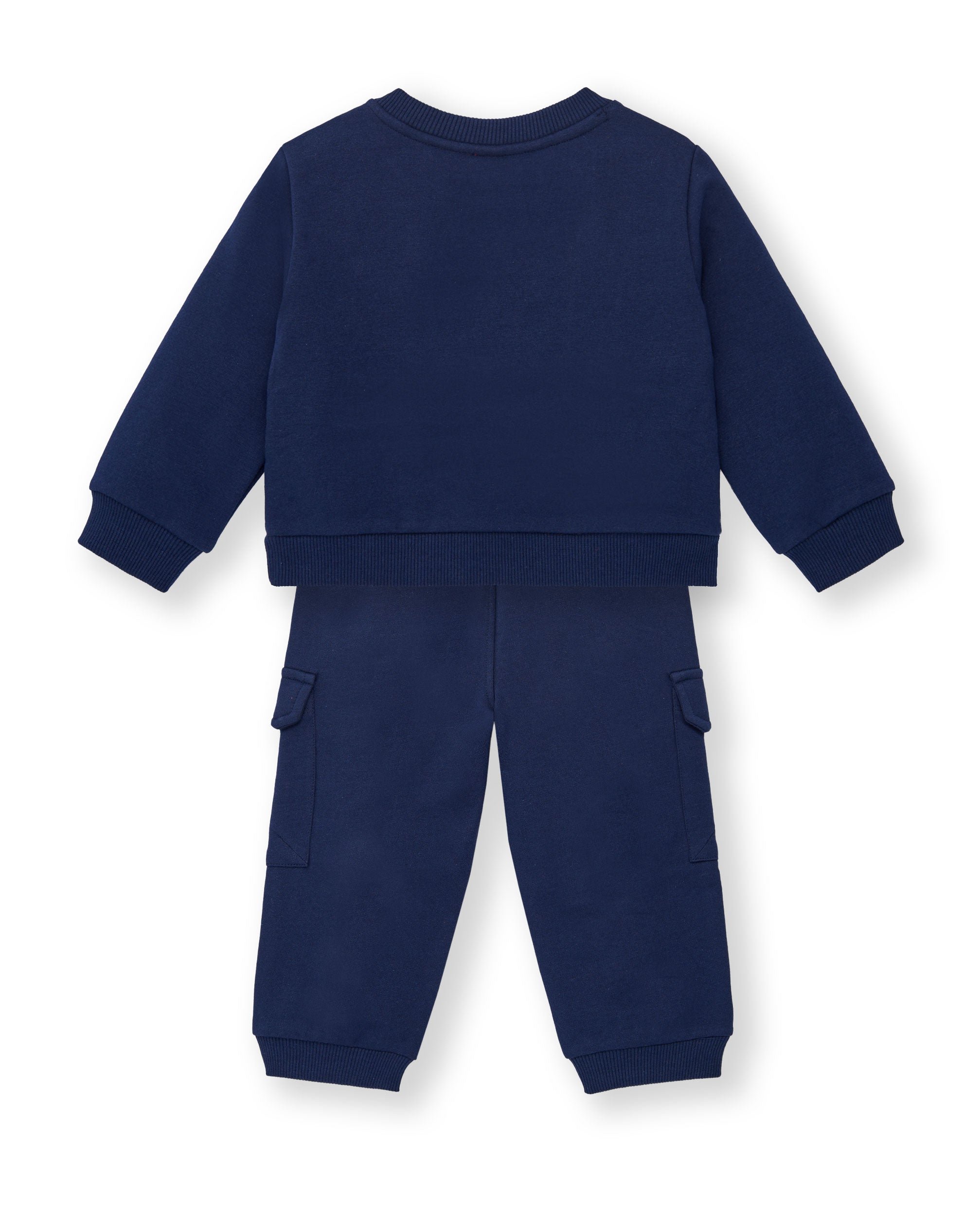 Conjunto sudadera y pantalón felpa cargo niño en azul marino