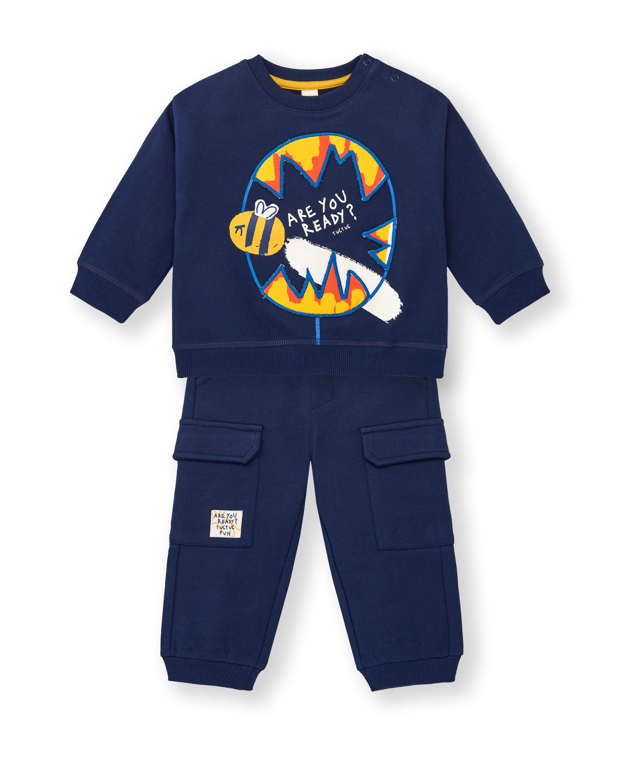 Conjunto sudadera y pantalón felpa cargo niño en azul marino