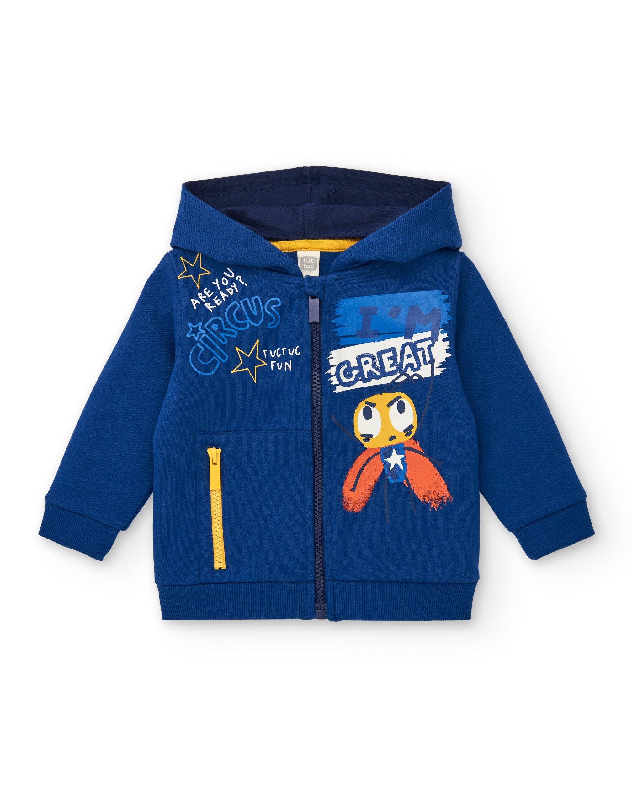 Sudadera felpa niño en azul con capucha y estampado gráfico