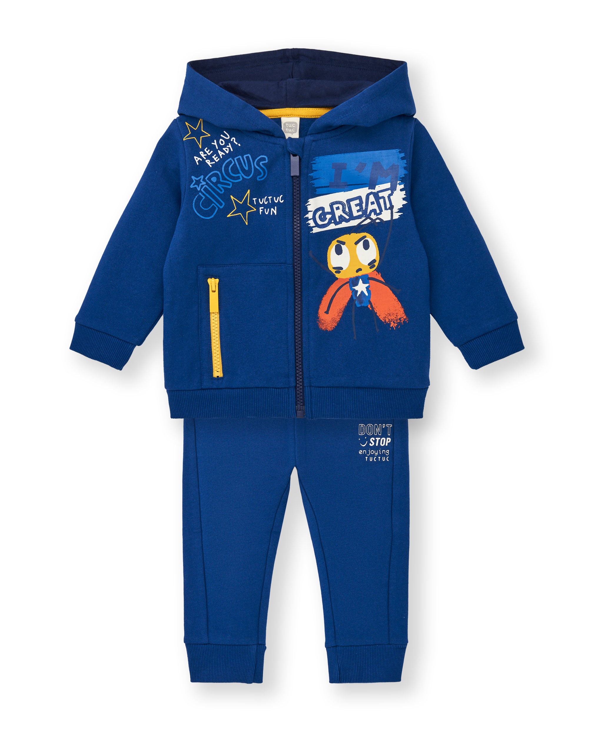 Conjunto sudadera y pantalón felpa niño en azul con estampado