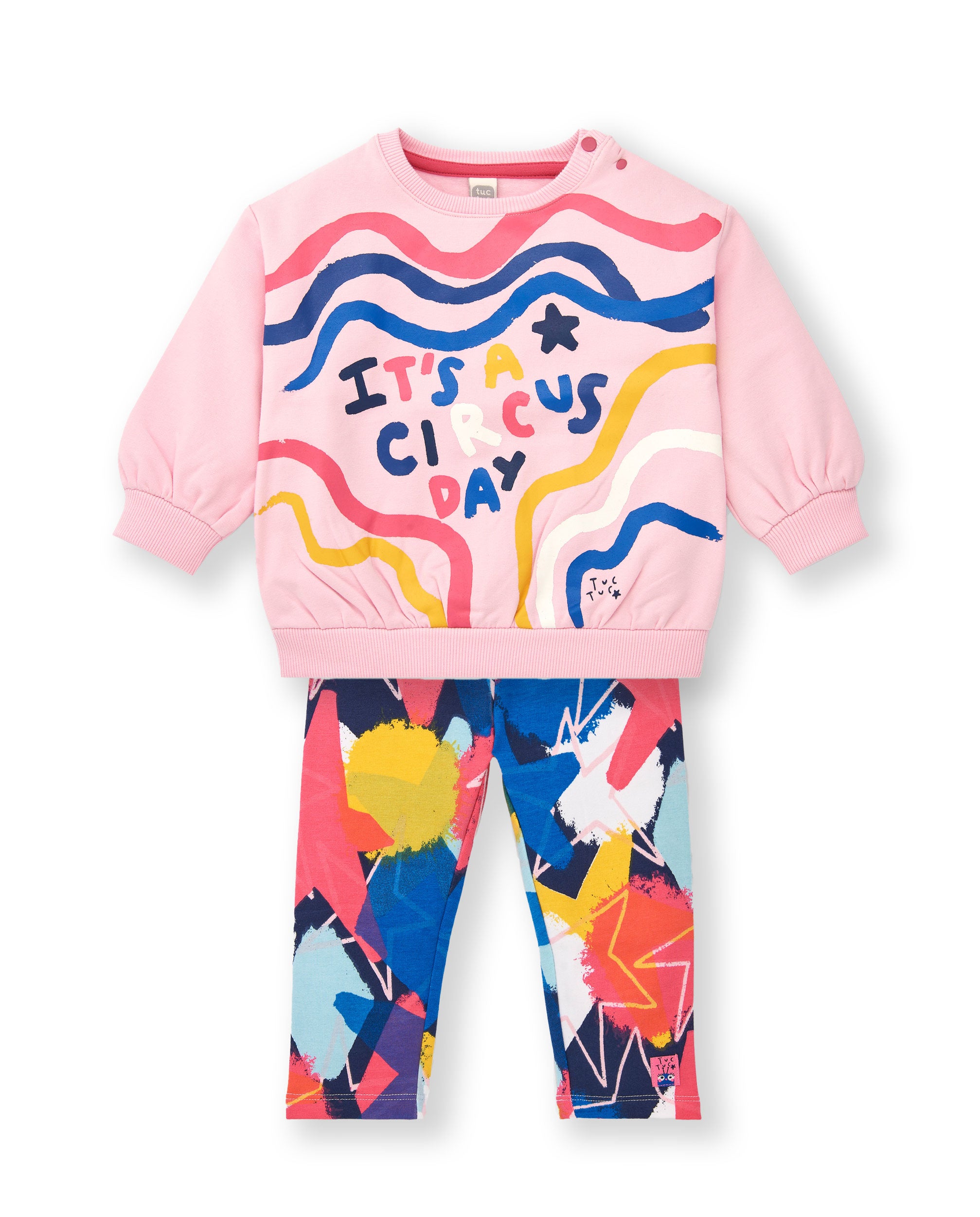 Conjunto de sudadera y leggings niña en rosa con estampado