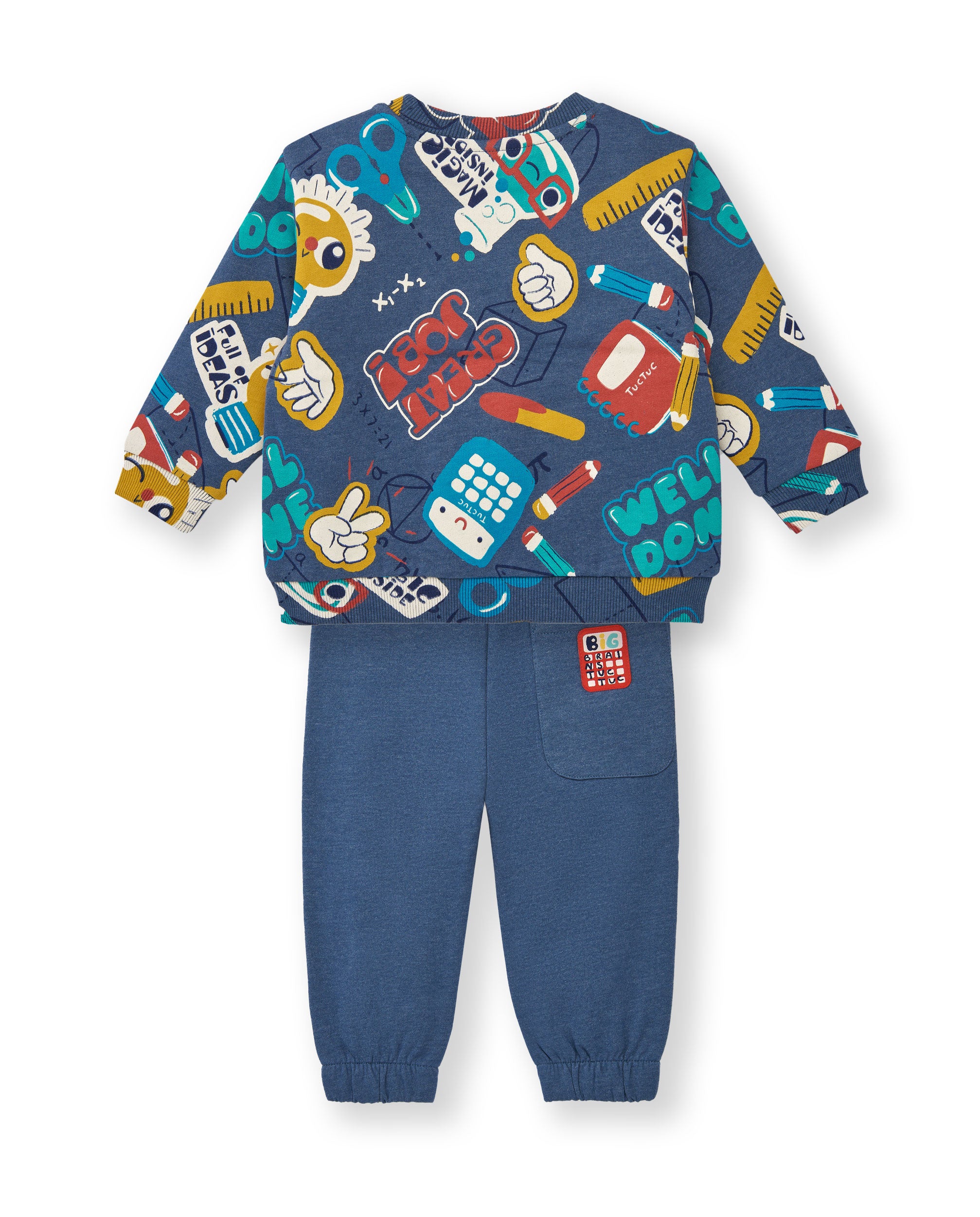 Conjunto sudadera y pantalón jogger niño en azul con estampado