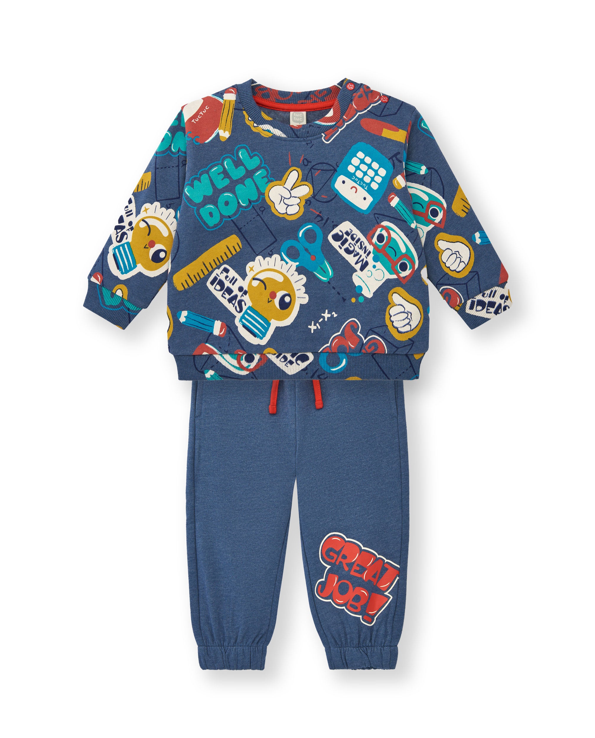 Conjunto sudadera y pantalón jogger niño en azul con estampado