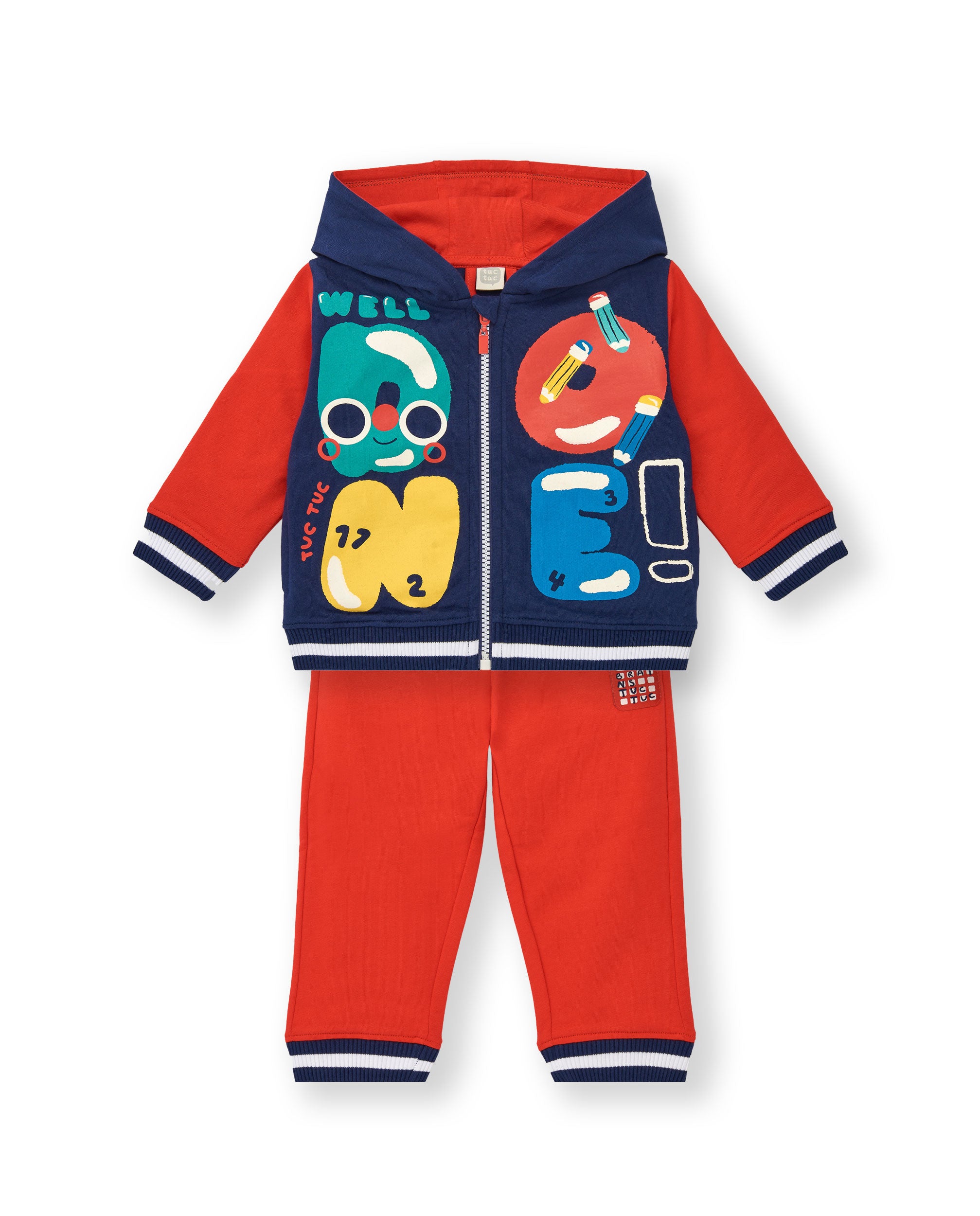 Conjunto sudadera y pantalón jogger niño en azul y rojo con