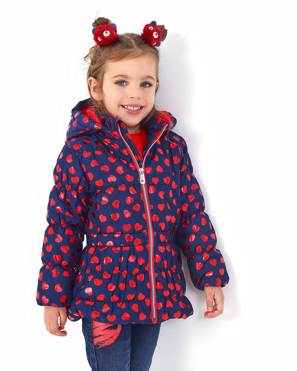 Parka técnica para niña en azul marino con estampado de