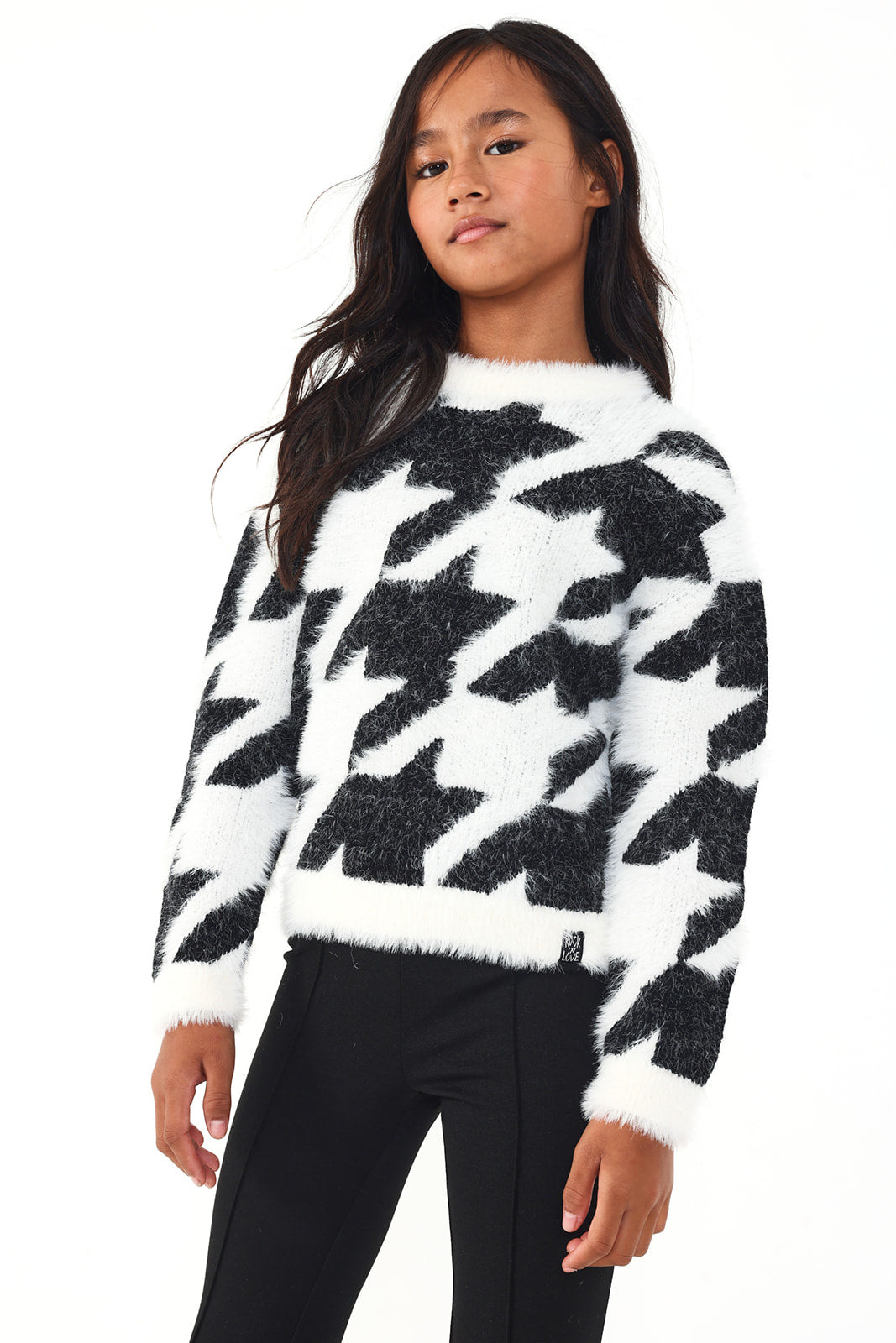 Jersey de punto suave con estampado de pata de gallo para niña
