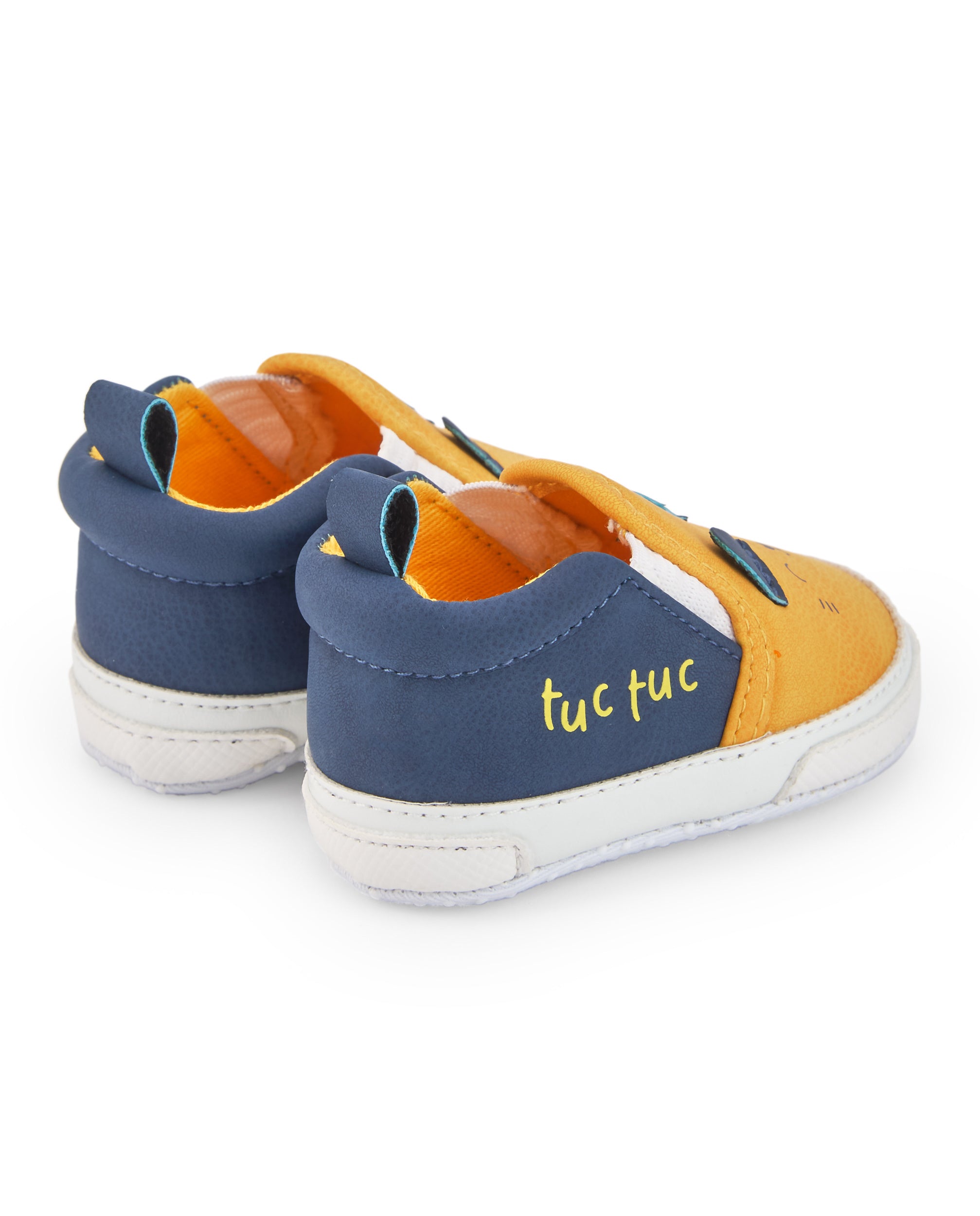 Zapatillas niño en amarillo y azul con diseño de gatito