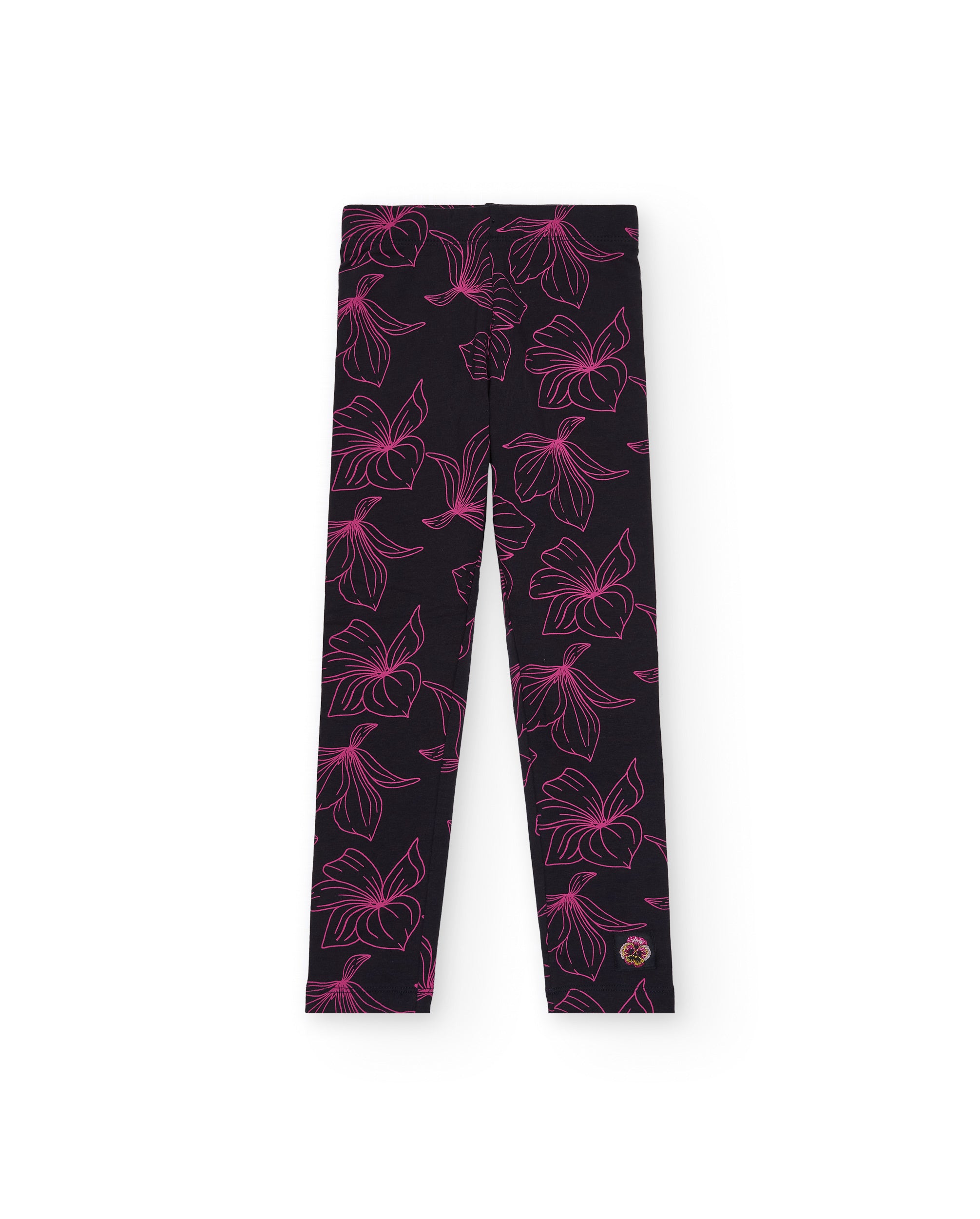 Leggings niña en negro con estampado floral rosa colección